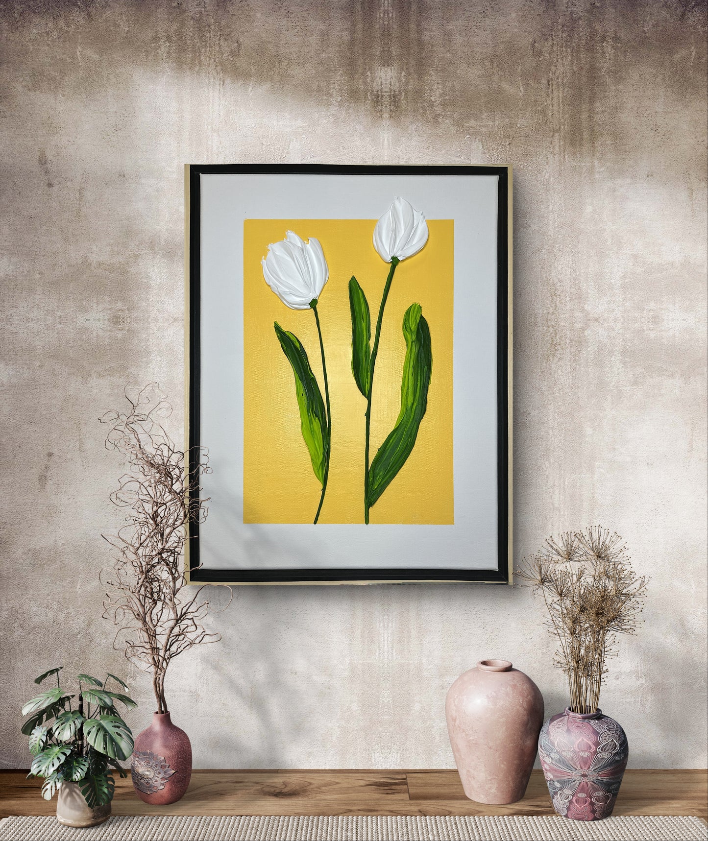 Still Blooming – Simple Textured Tulip Art on Canvas