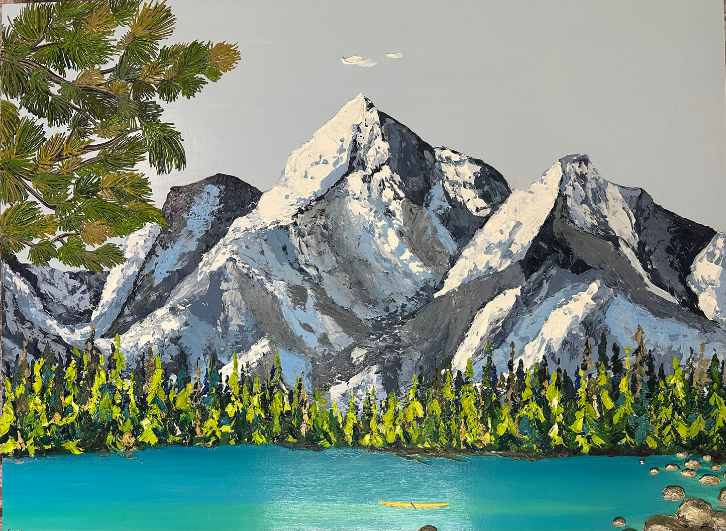 Simplyy Tahoe – Large Lake Tahoe Mountain Painting on Wood (30x40”) | Turquoise Lake Wall Art