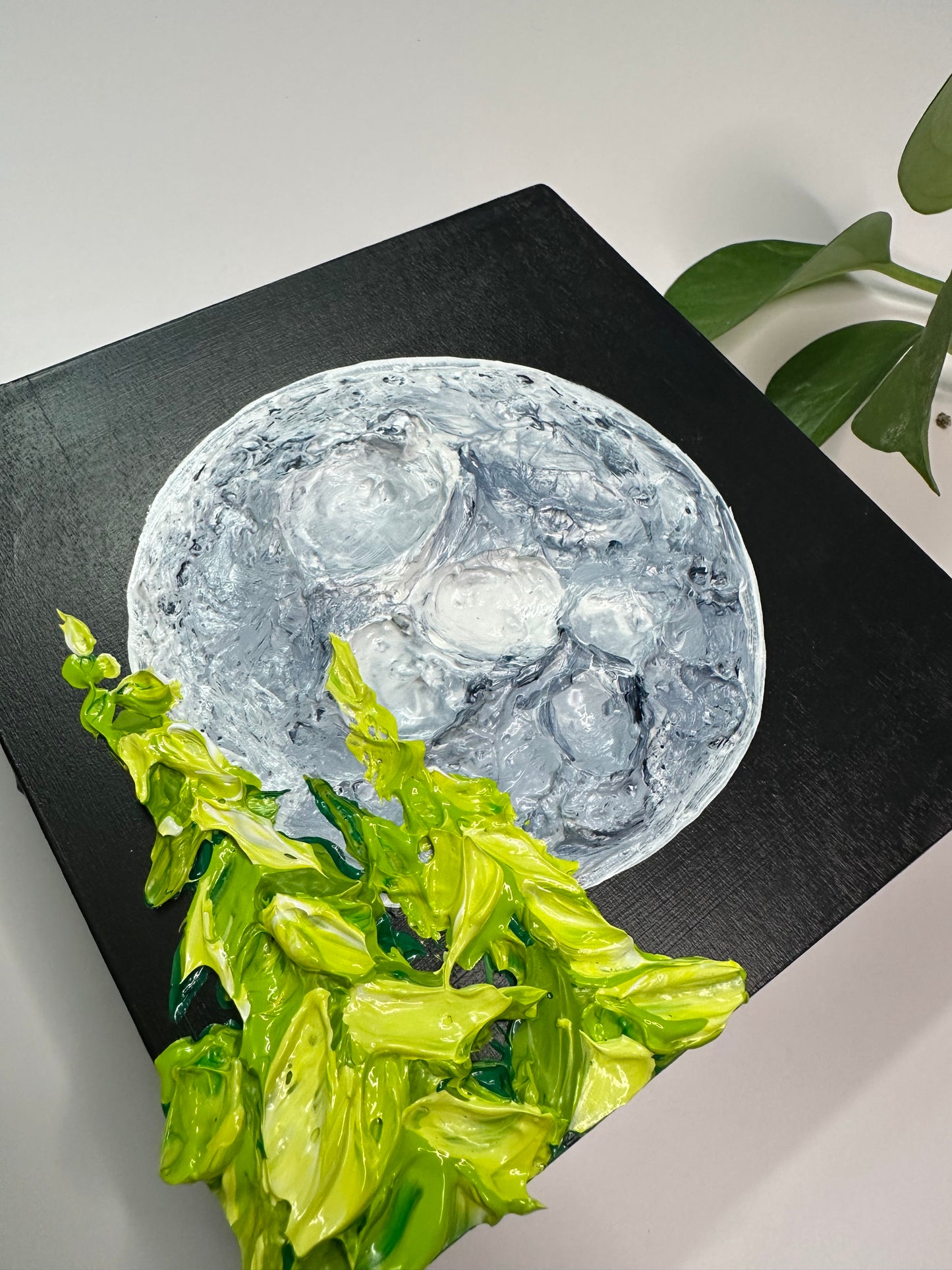 Midnight Glow – Mini Full Moon Textured Painting on 6x6 Wooden Panel | Affordable Night Landscape Art