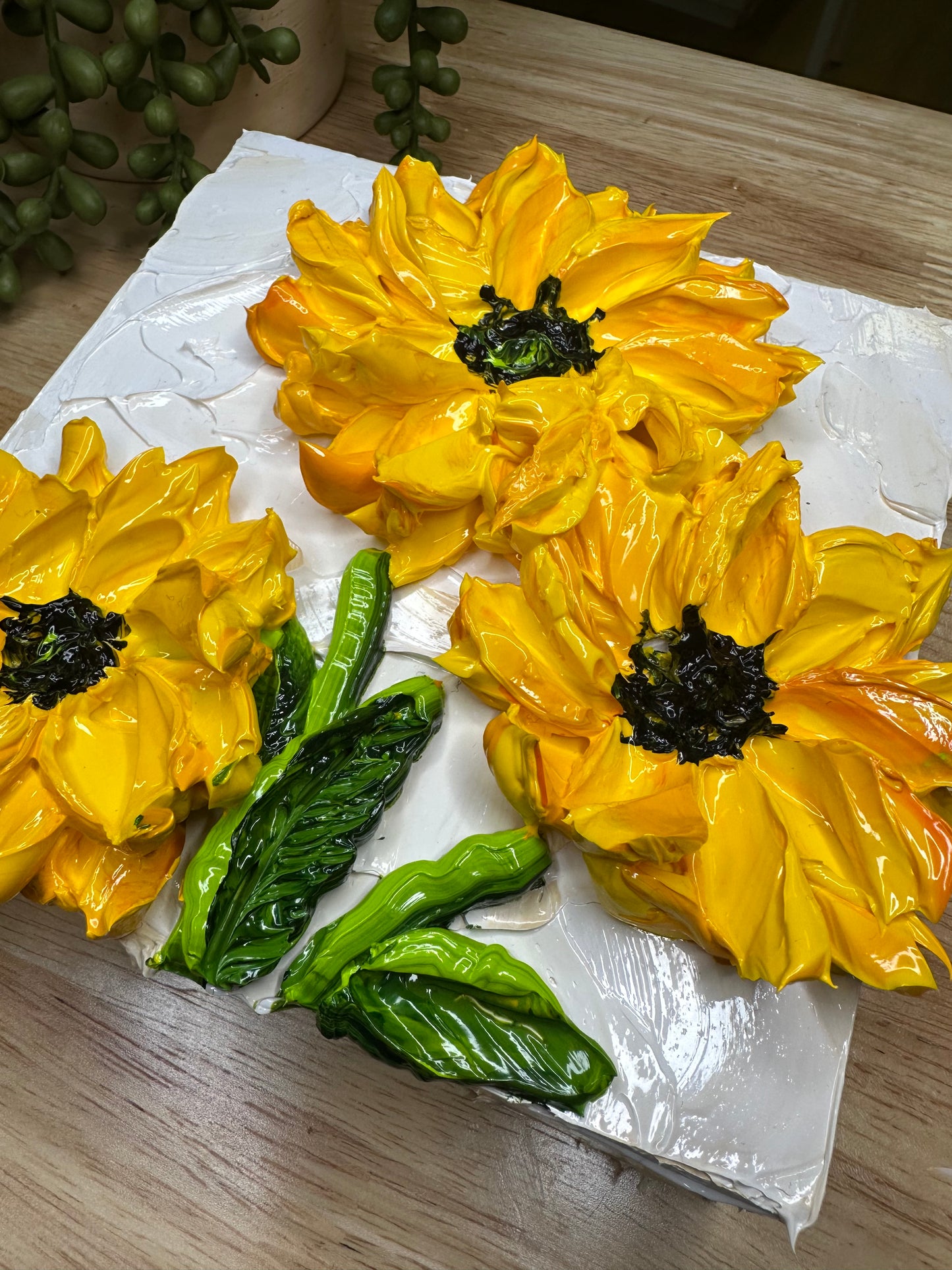 6x6 Sunflower Texture Art on Wood — Super Thick Impasto Mini Painting (Original)