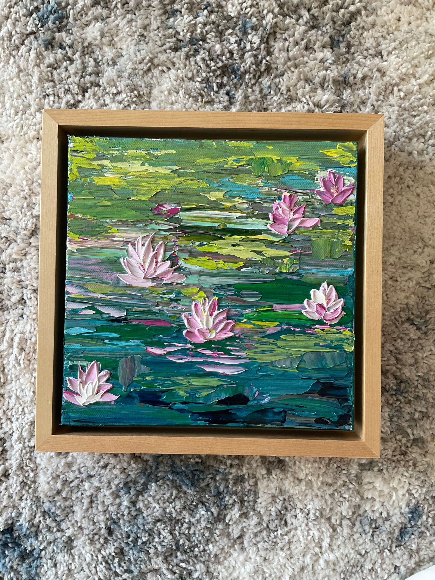 Water Lillies | Abstract texture art | Thick texture art with frame
