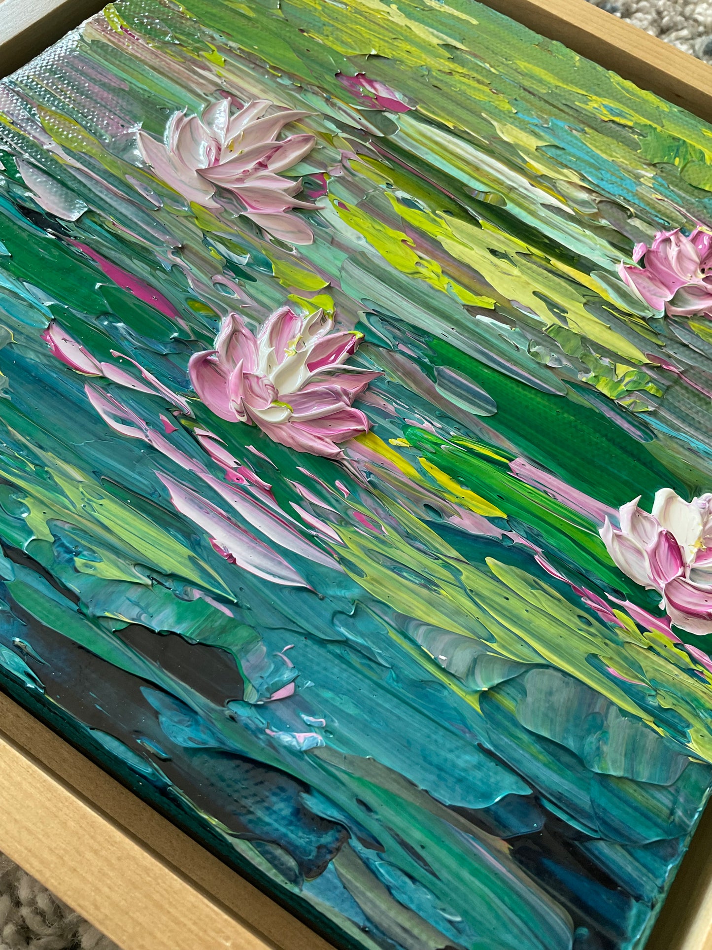 Water Lillies | Abstract texture art | Thick texture art with frame