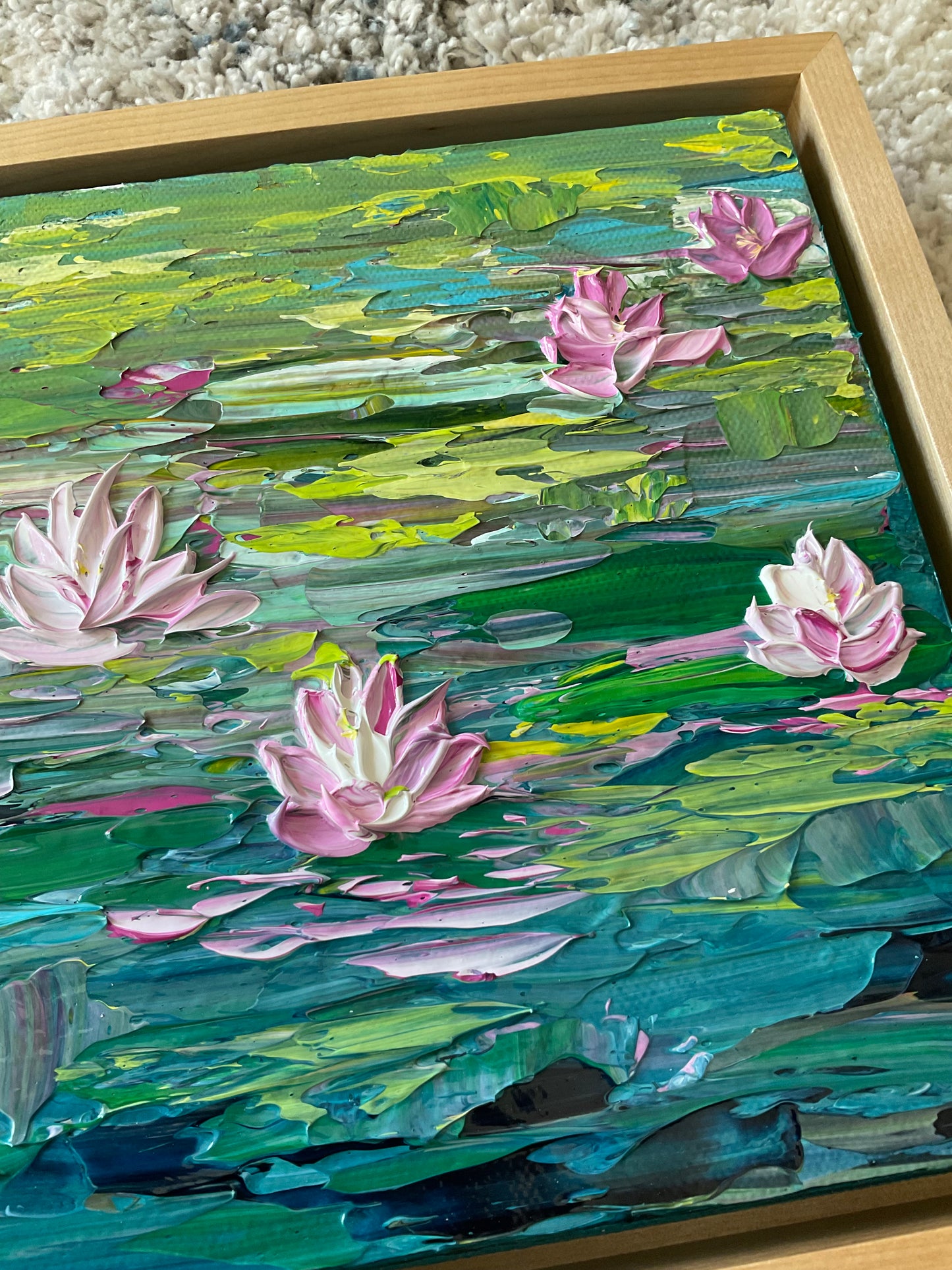 Water Lillies | Abstract texture art | Thick texture art with frame