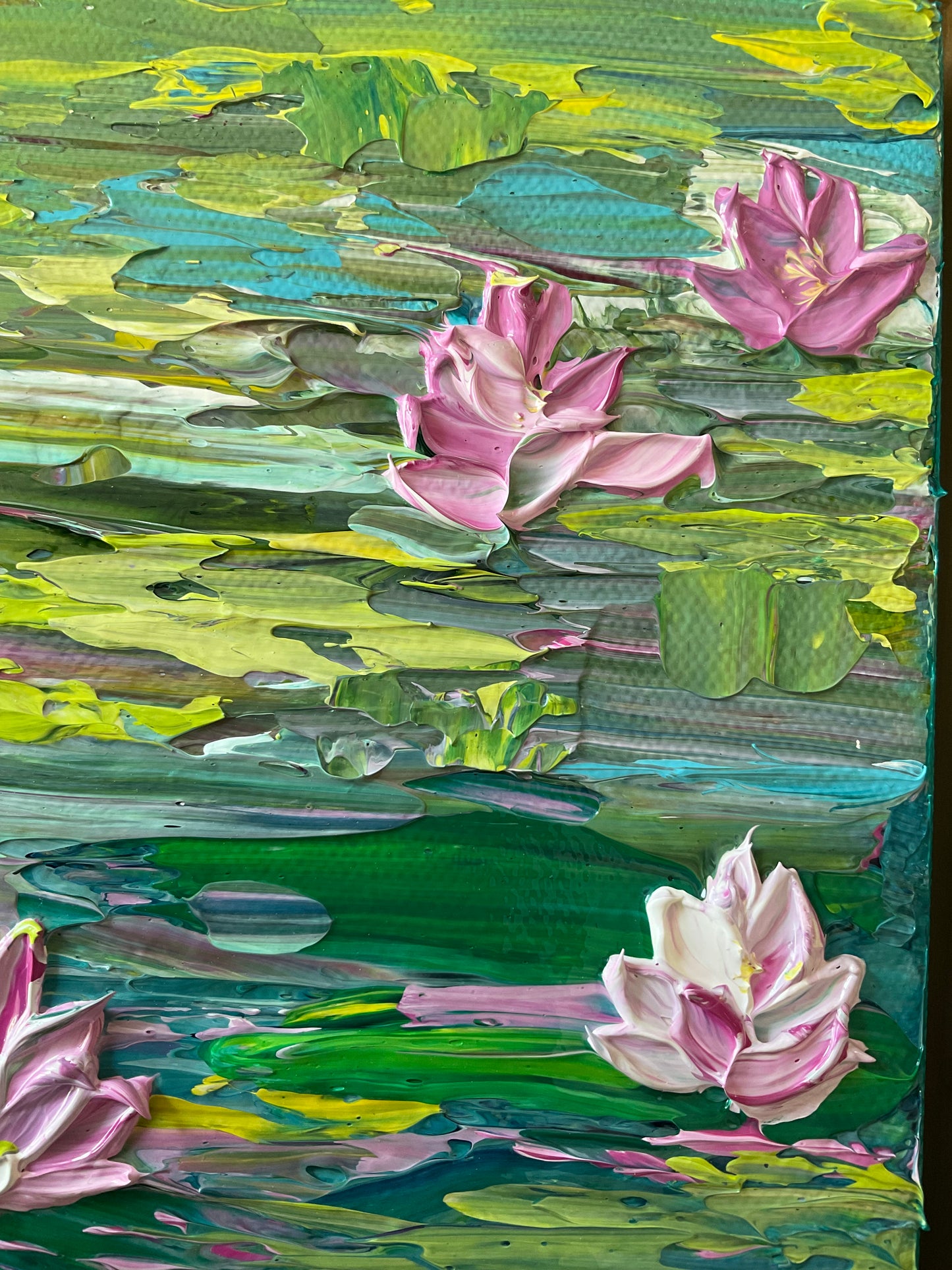 Water Lillies | Abstract texture art | Thick texture art with frame