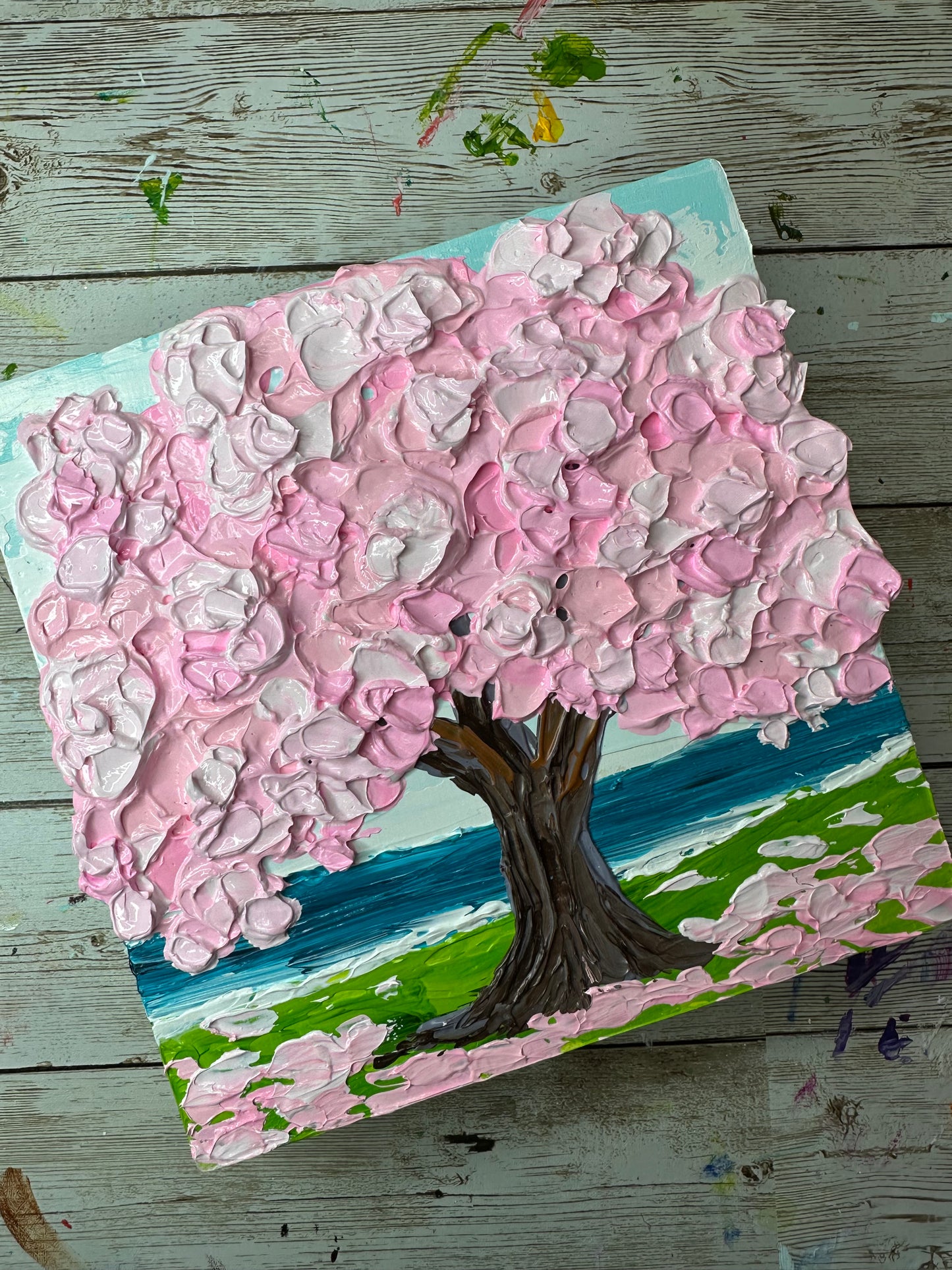 Small Pink Tree Painting on Wood – Perfect 6x6 Giftable Art