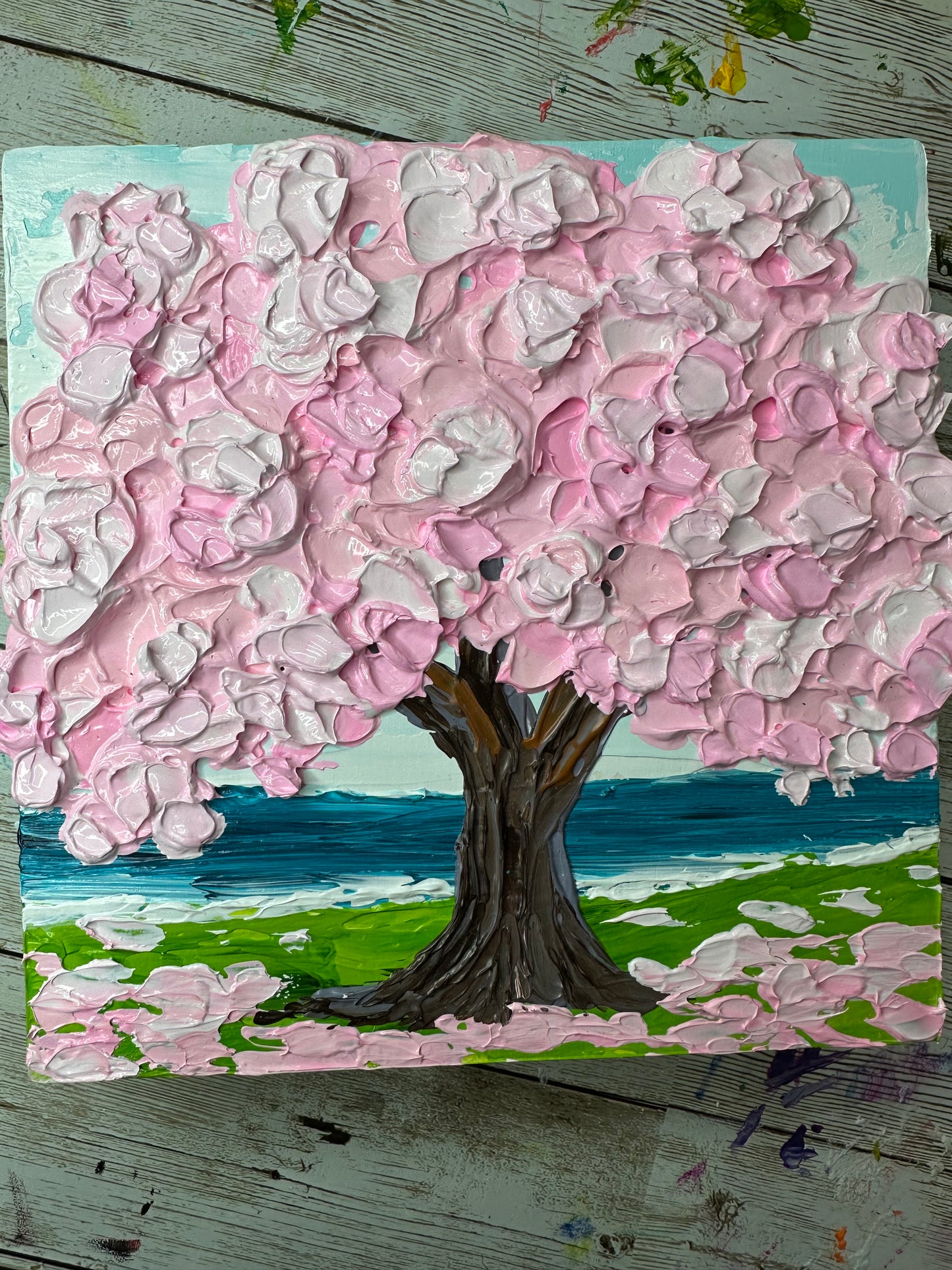 Small Pink Tree Painting on Wood – Perfect 6x6 Giftable Art