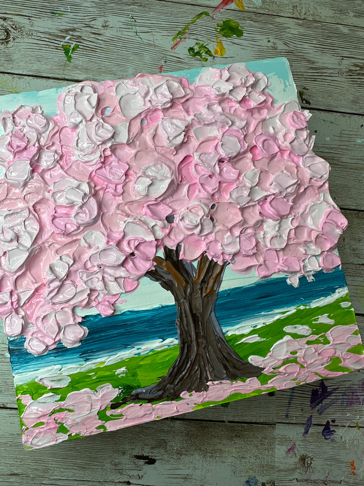 Small Pink Tree Painting on Wood – Perfect 6x6 Giftable Art