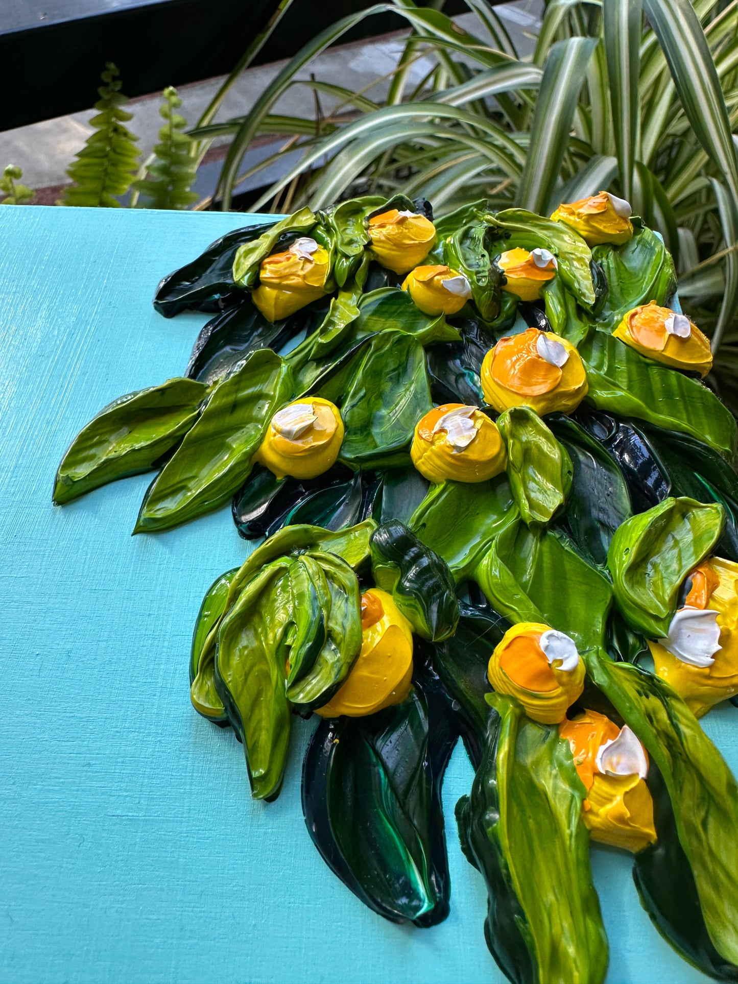 Original Lemon Texture Painting – Handcrafted Impasto Art