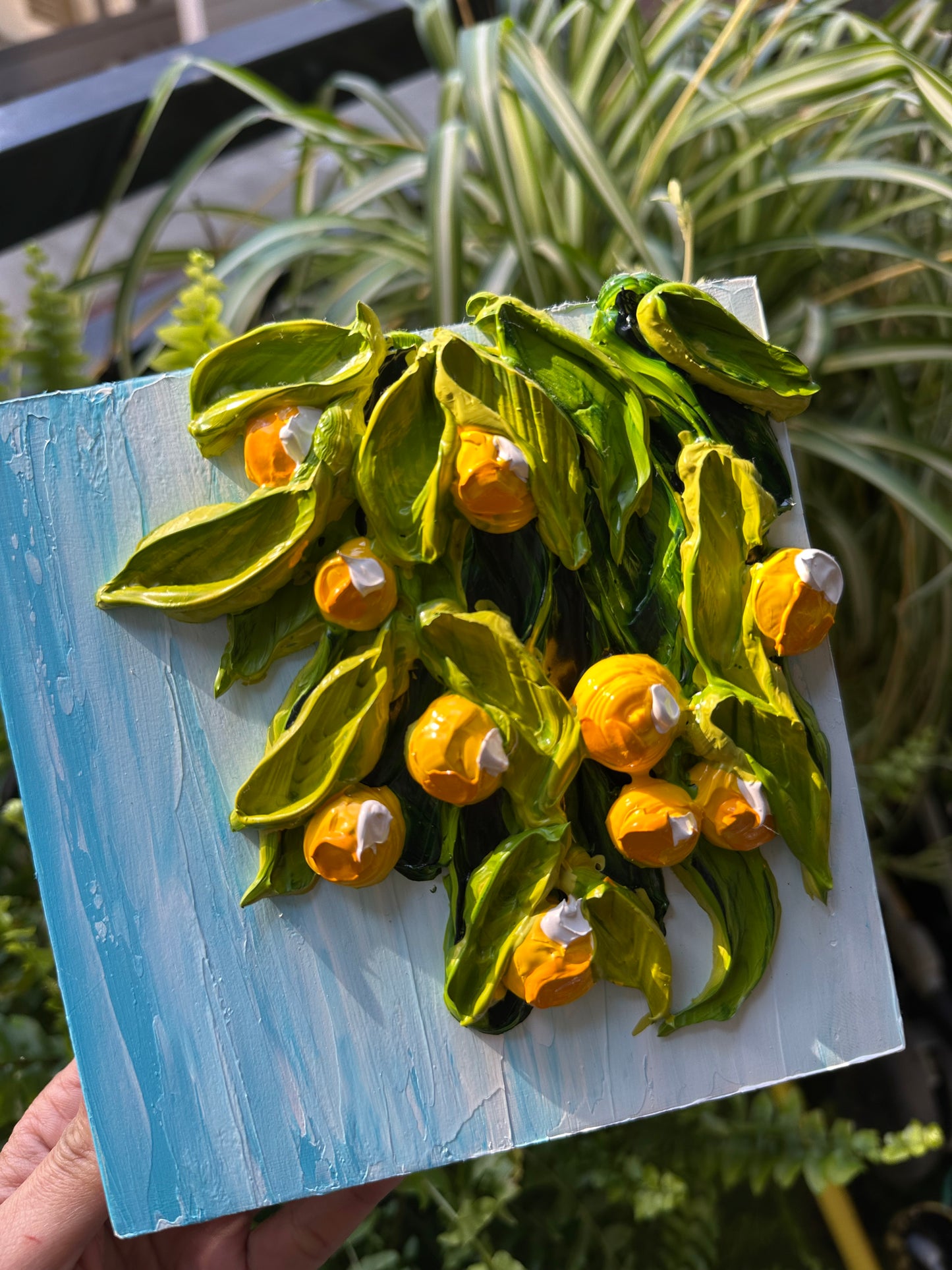 Textured Lemon Tree Painting on Wood Panel – 6x6 Thick Art for Home Décor