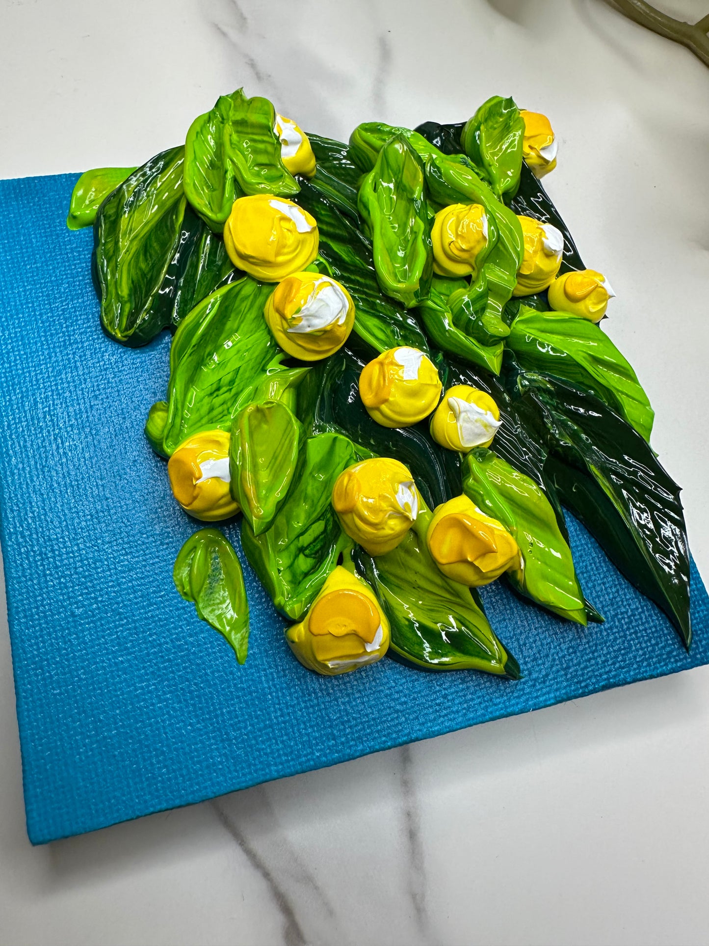 Mini Lemon Textured Art – Handcrafted 4x4 Canvas with Easel | Fresh & Cheerful Desk Décor