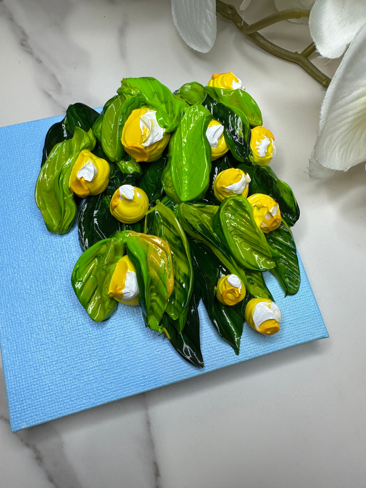 Mini Lemon Textured Art – Handcrafted 4x4 Canvas with Easel | Fresh & Cheerful Desk Décor
