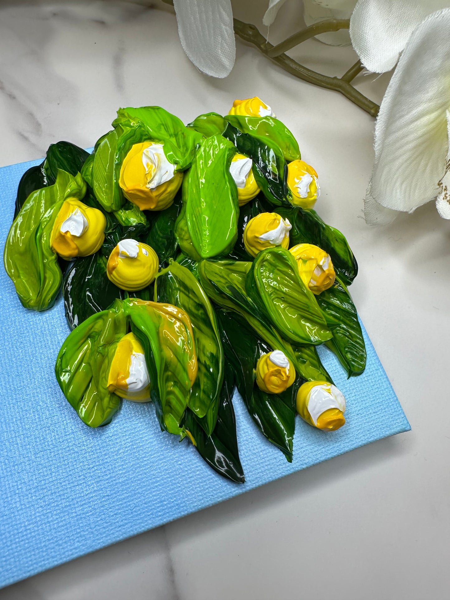 Mini Lemon Textured Art – Handcrafted 4x4 Canvas with Easel | Fresh & Cheerful Desk Décor