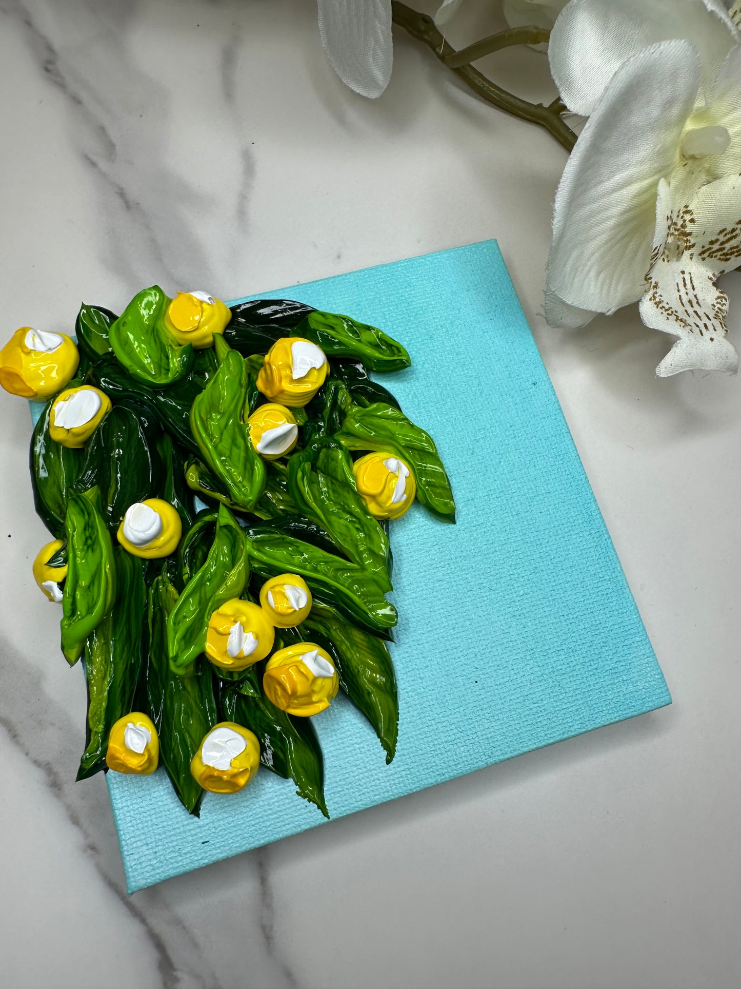 Mini Lemon Textured Art – Handcrafted 4x4 Canvas with Easel | Fresh & Cheerful Desk Décor