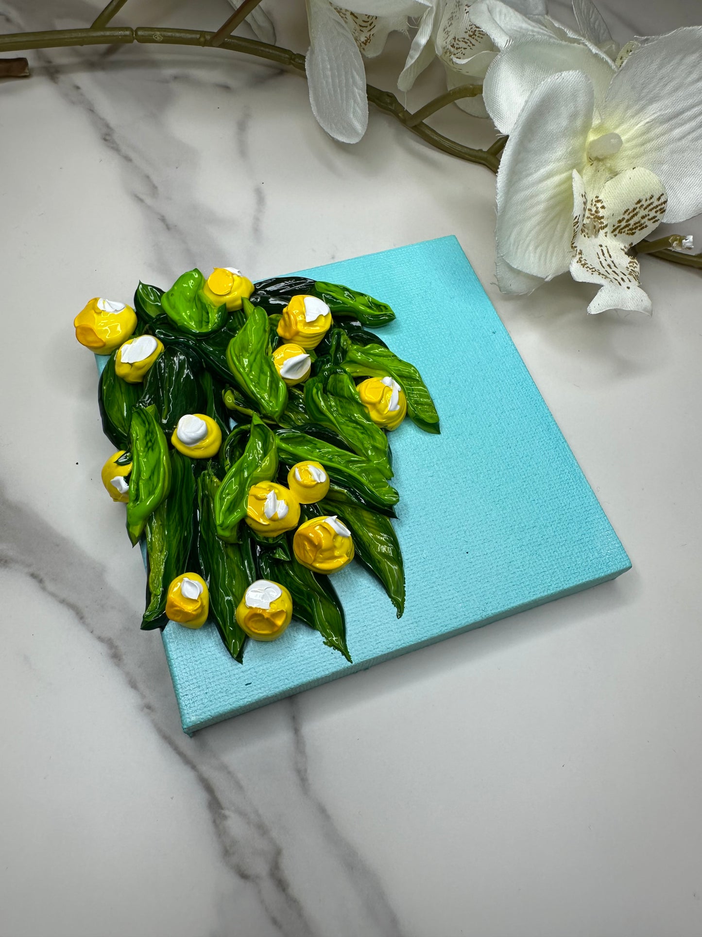 Mini Lemon Textured Art – Handcrafted 4x4 Canvas with Easel | Fresh & Cheerful Desk Décor