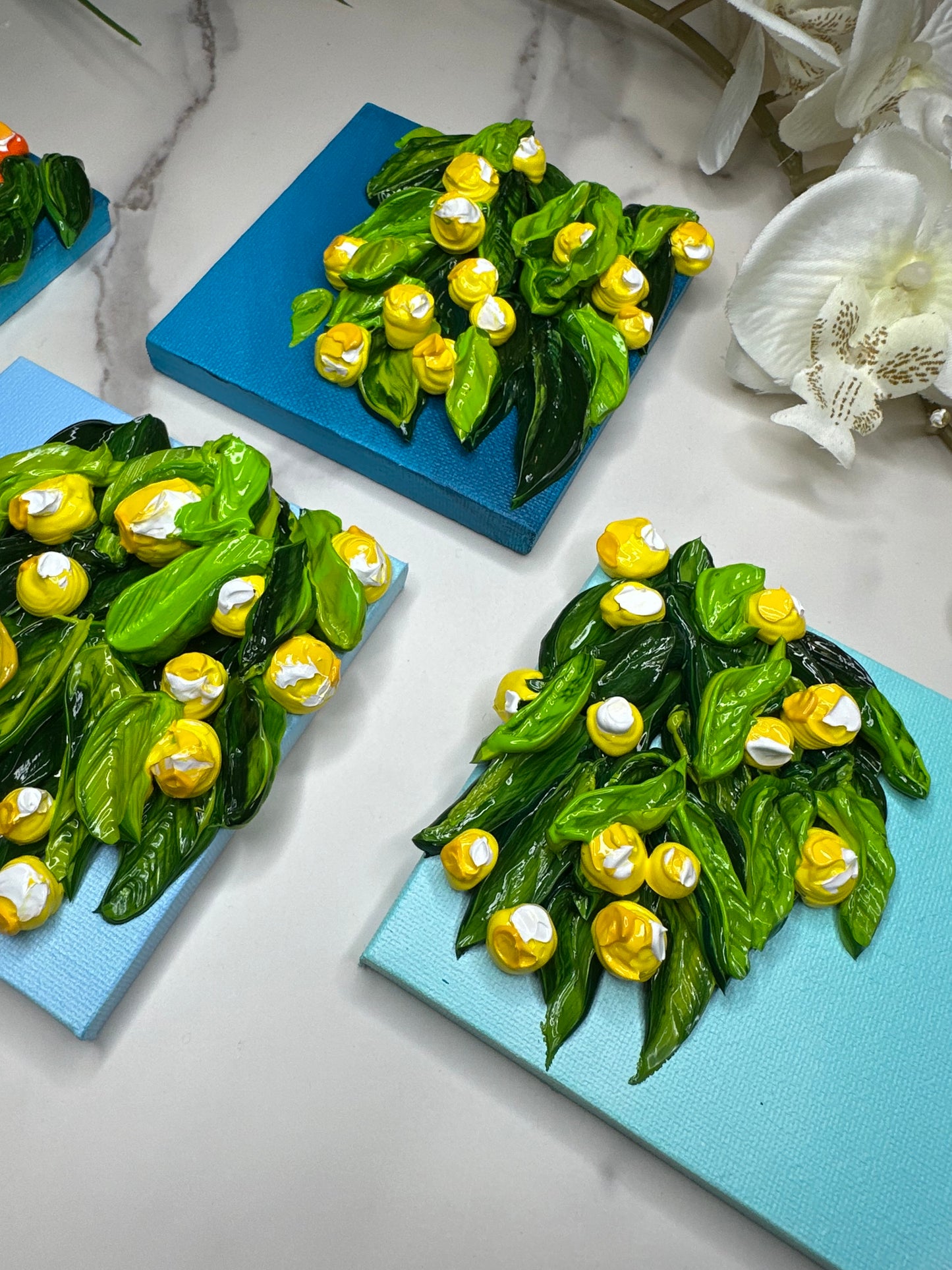 Mini Lemon Textured Art – Handcrafted 4x4 Canvas with Easel | Fresh & Cheerful Desk Décor