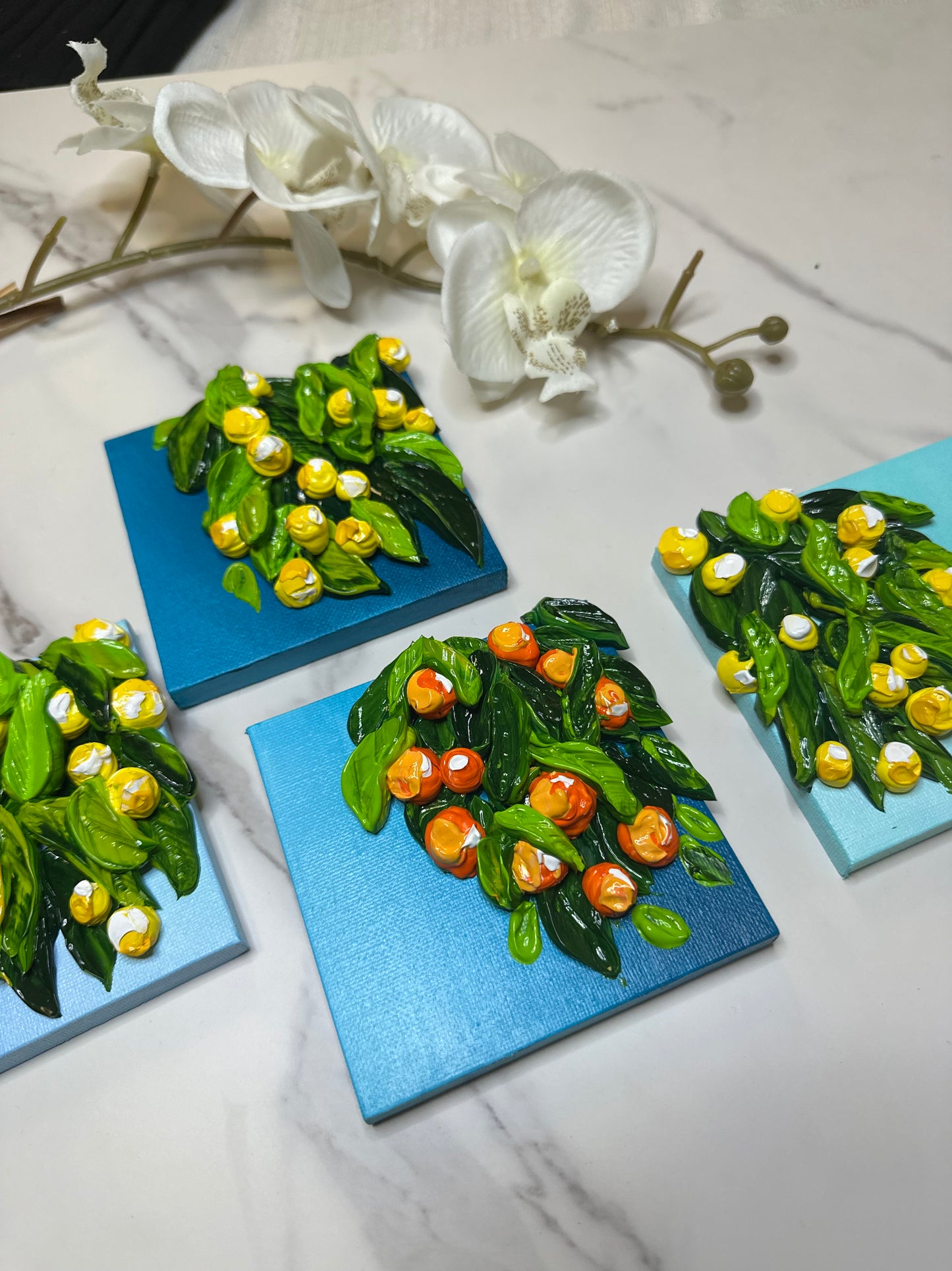 Mini Lemon Textured Art – Handcrafted 4x4 Canvas with Easel | Fresh & Cheerful Desk Décor