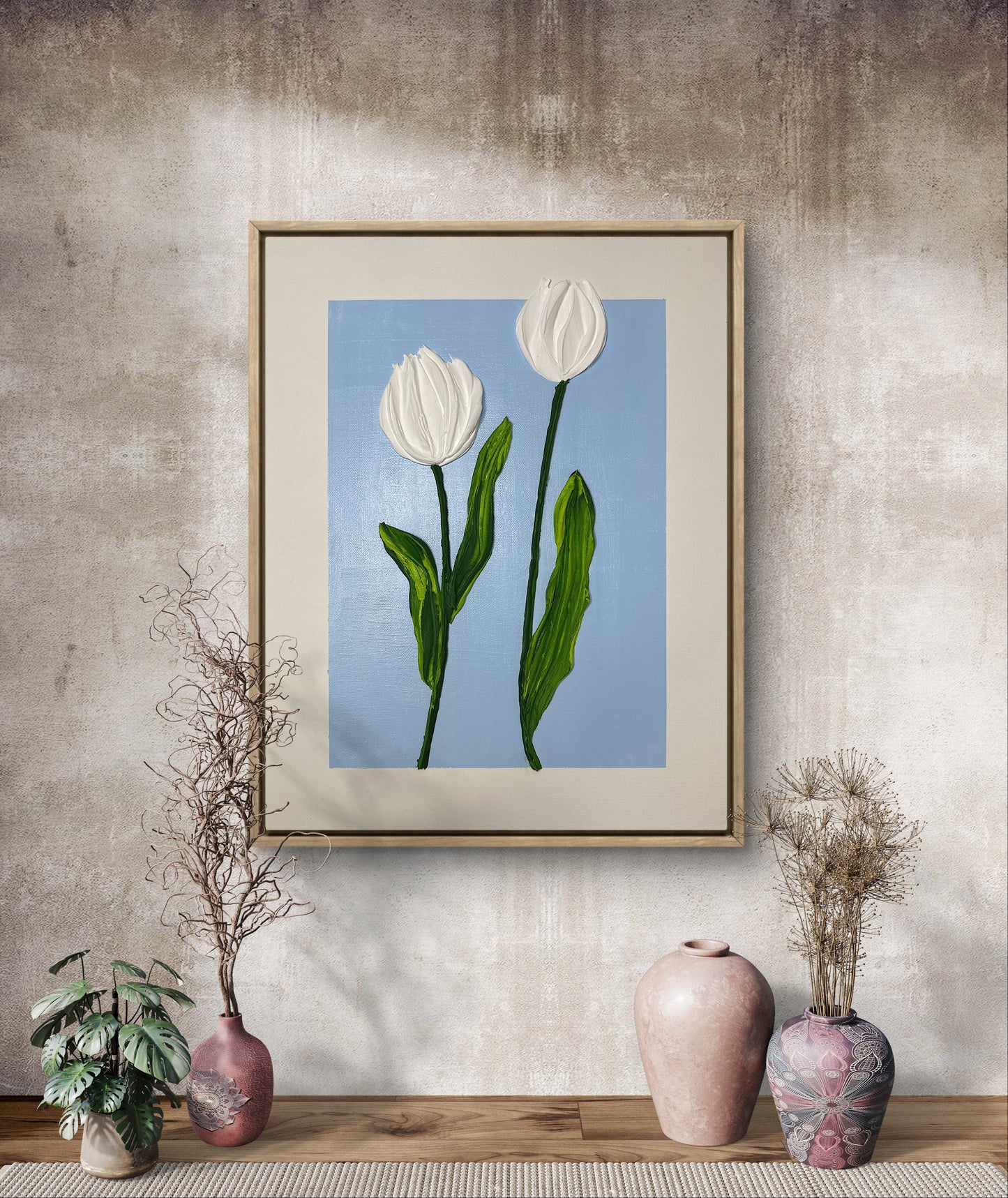 Still Blooming – Simple Textured Tulip Art on Canvas