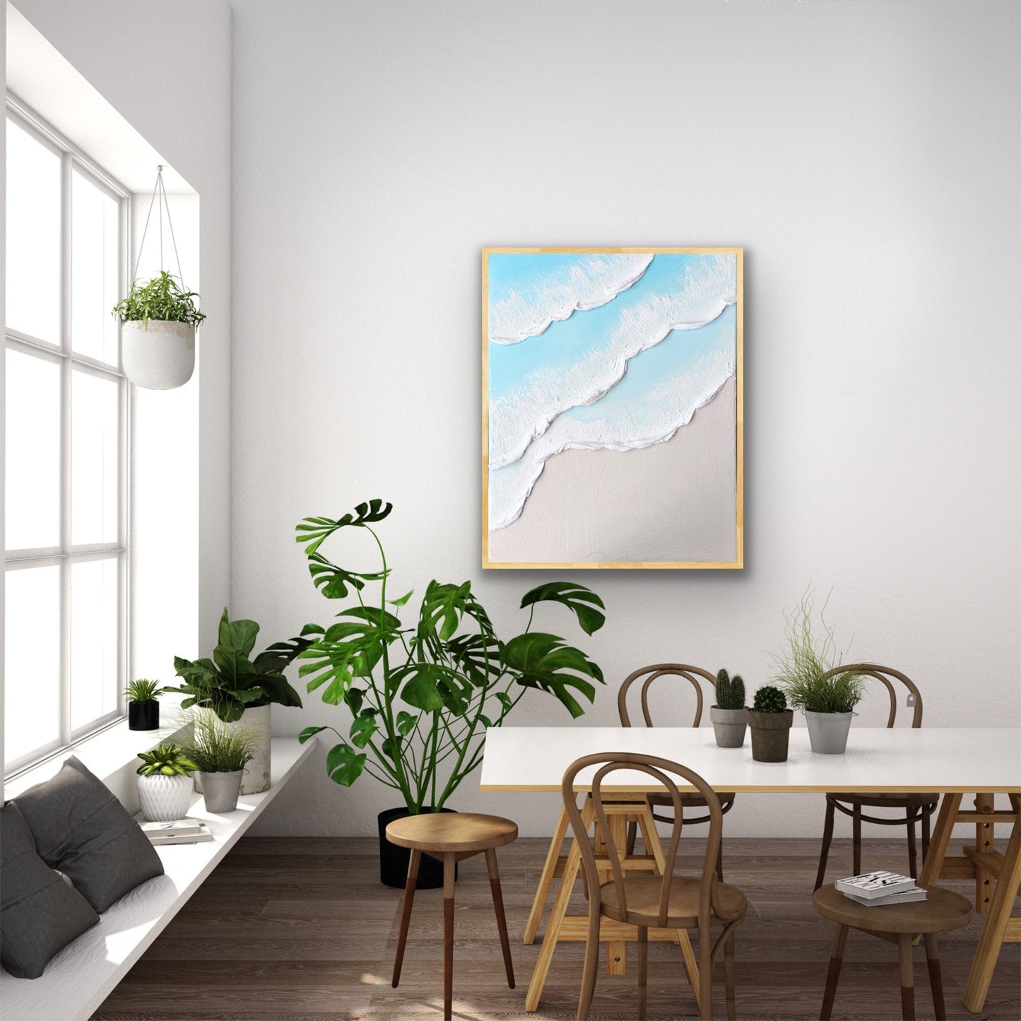 Textured Ocean Beach Painting | Textured Wall Art |3D Minimalist Blue Ocean Painting