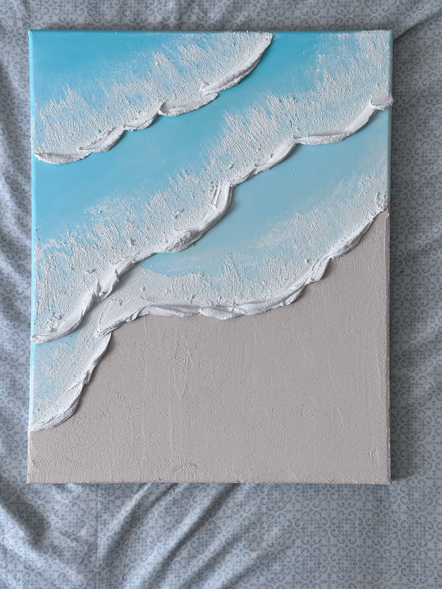 Textured Ocean Beach Painting | Textured Wall Art |3D Minimalist Blue Ocean Painting