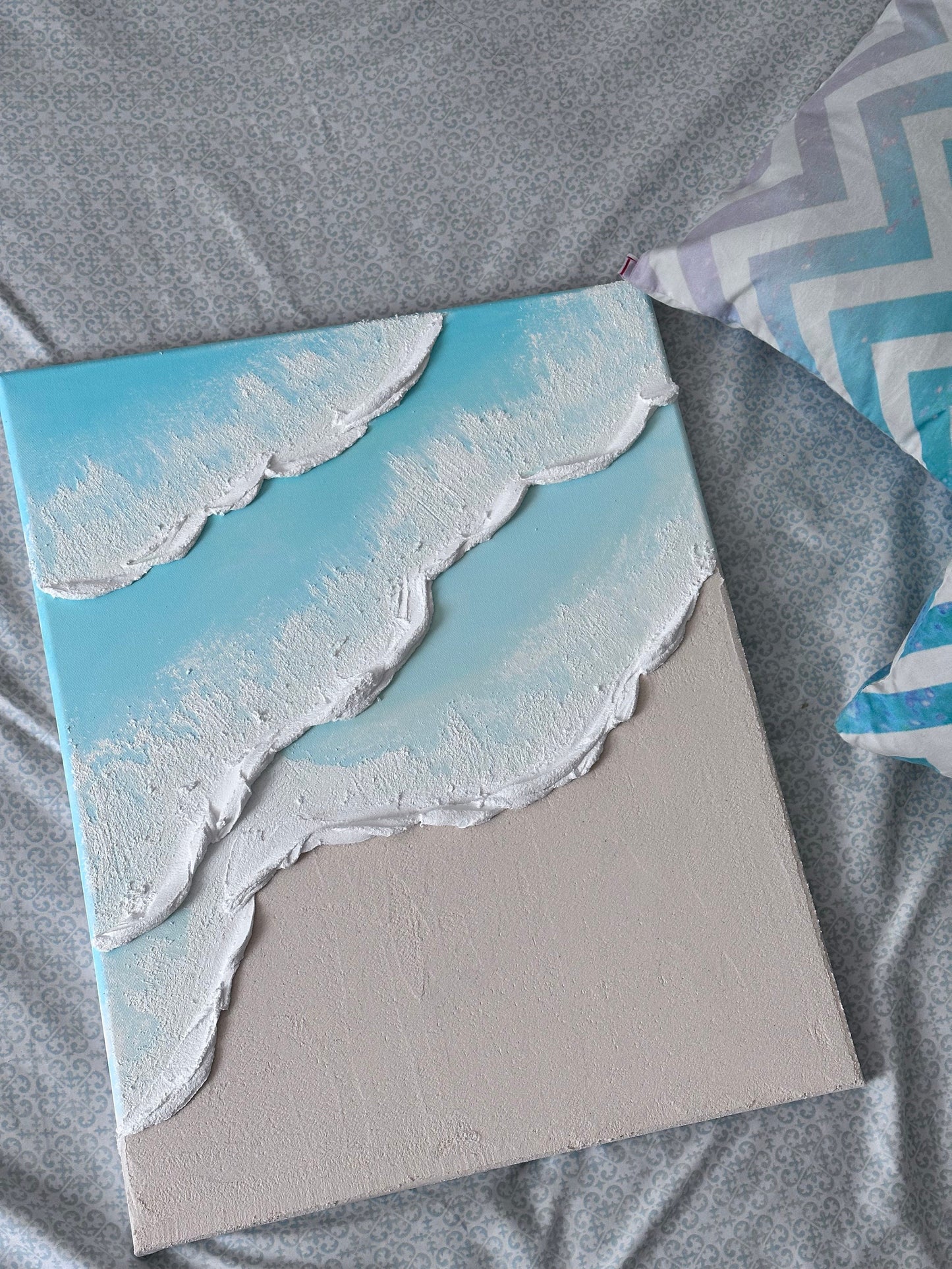 Textured Ocean Beach Painting | Textured Wall Art |3D Minimalist Blue Ocean Painting