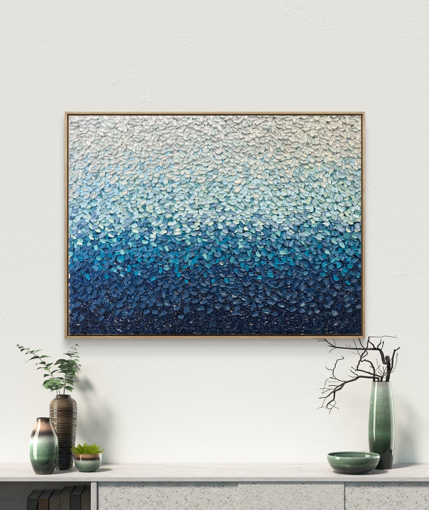 Original Blue Abstract Textured Art | Ocean Wave Impasto Painting for Modern Home Decor