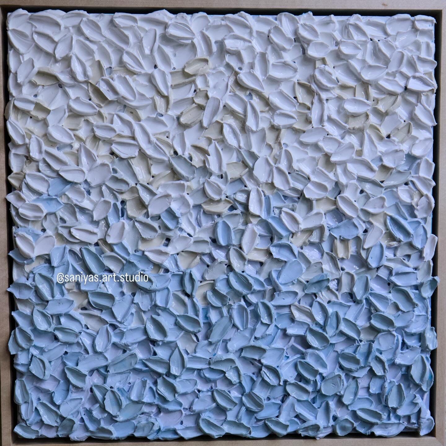 Held by Horizons - Light Blue Textured Mountain Painting (13x13) | Original Impasto Wall Art