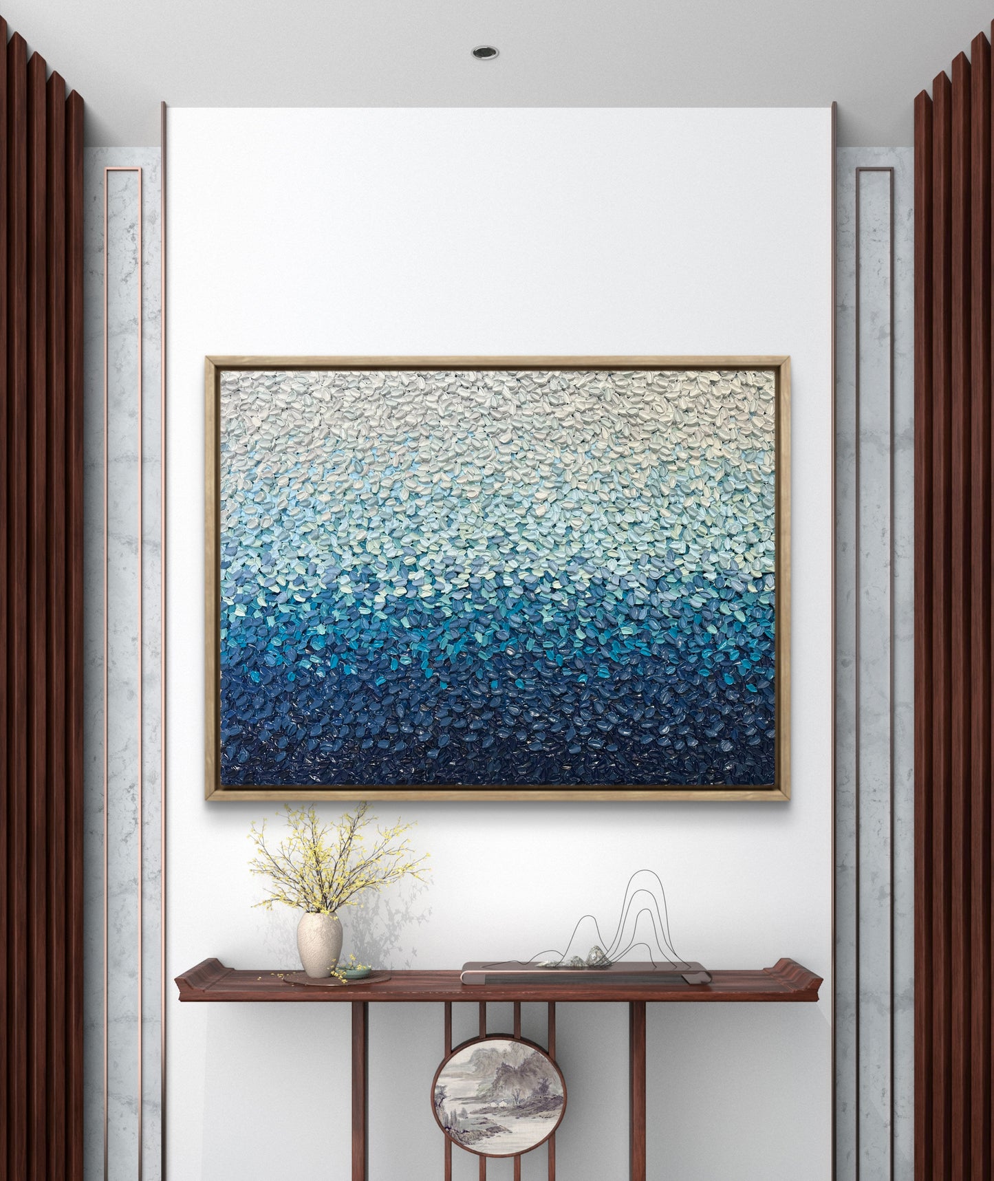 Original Blue Abstract Textured Art | Ocean Wave Impasto Painting for Modern Home Decor