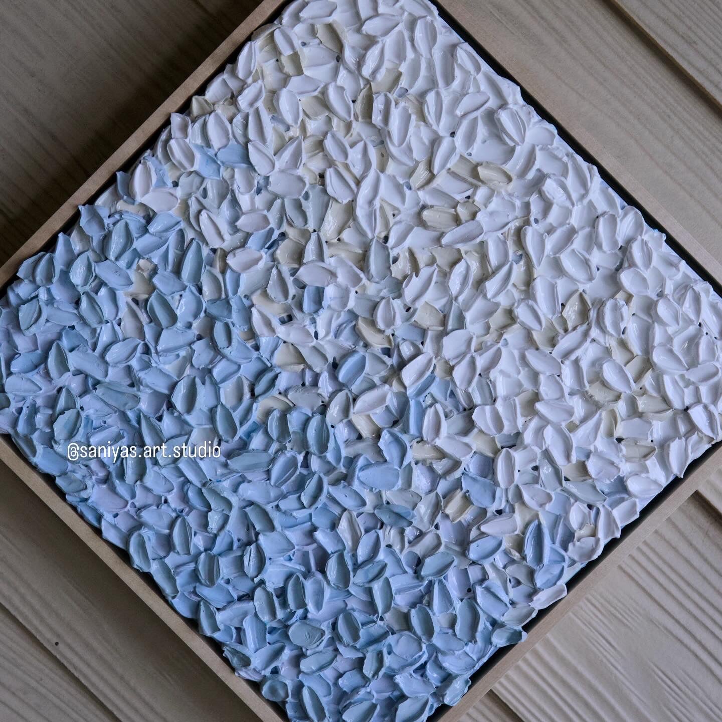 Held by Horizons - Light Blue Textured Mountain Painting (13x13) | Original Impasto Wall Art