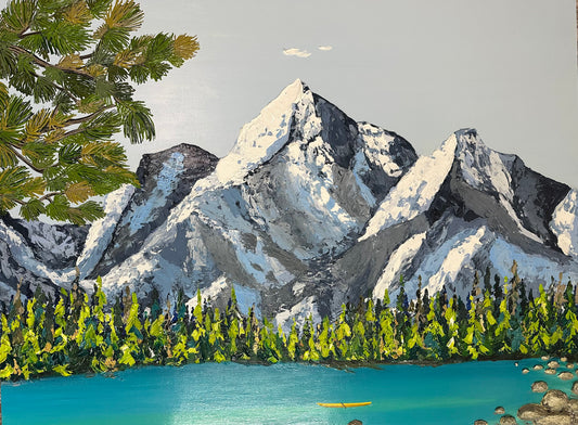 Simplyy Tahoe – Large Lake Tahoe Mountain Painting on Wood (30x40”) | Turquoise Lake Wall Art