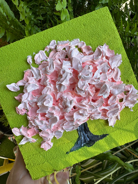 Affordable Mini Textured Art | Original Small Paintings for Home Décor | Pink Tree