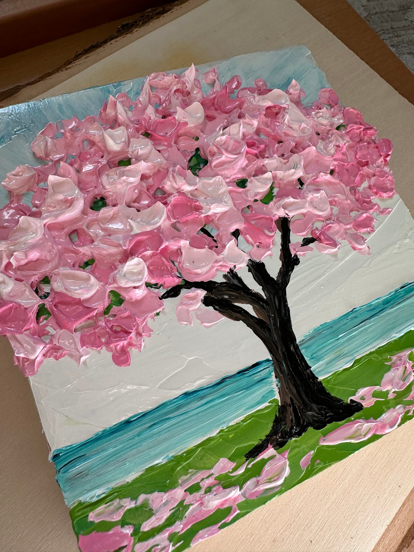 Small Pink Tree Painting on Wood – Perfect 6x6 Giftable Art