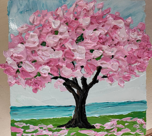 Small Pink Tree Painting on Wood – Perfect 6x6 Giftable Art