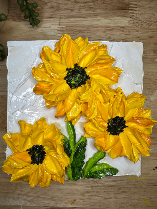 6x6 Sunflower Texture Art on Wood — Super Thick Impasto Mini Painting (Original)