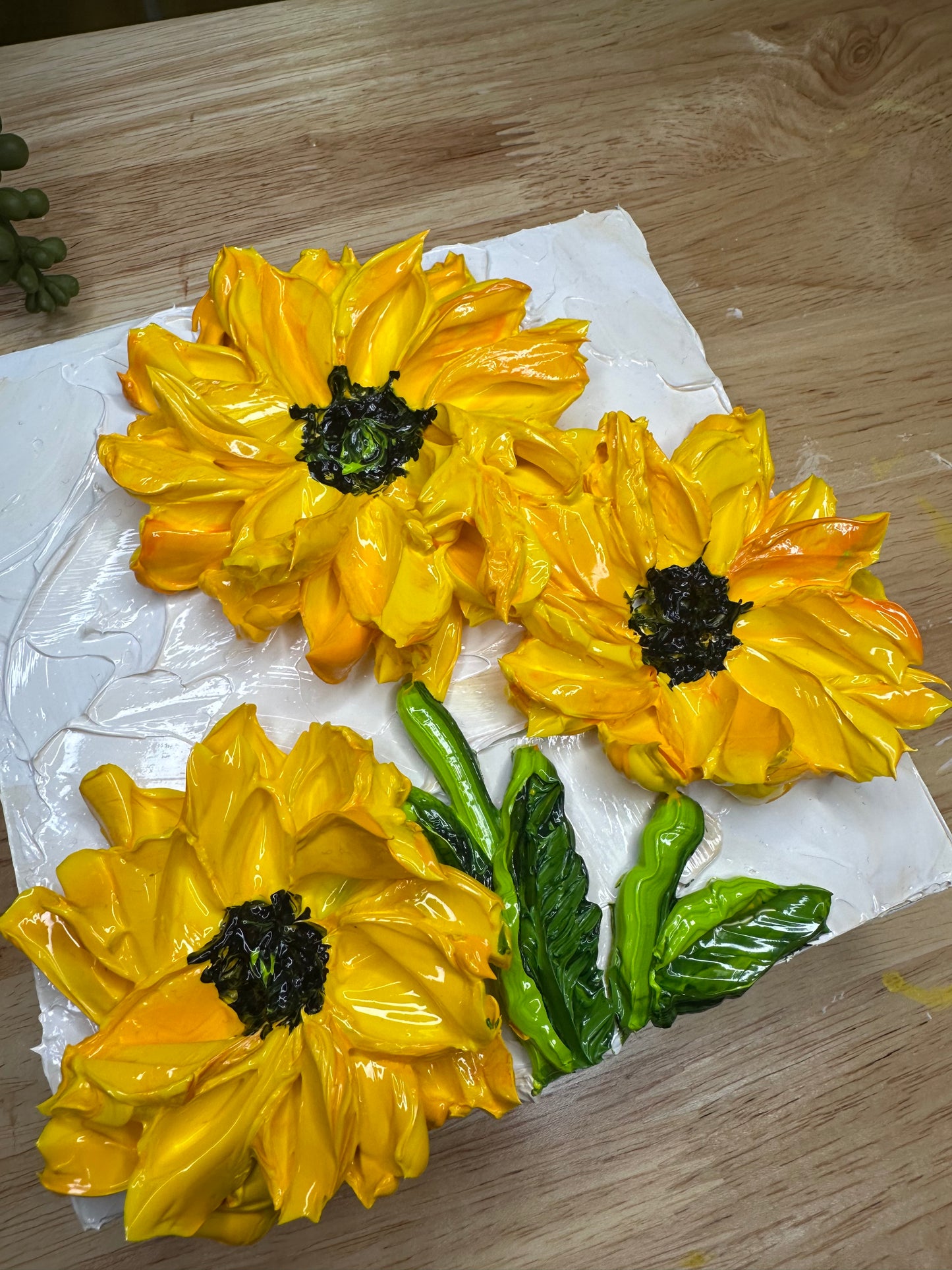 6x6 Sunflower Texture Art on Wood — Super Thick Impasto Mini Painting (Original)