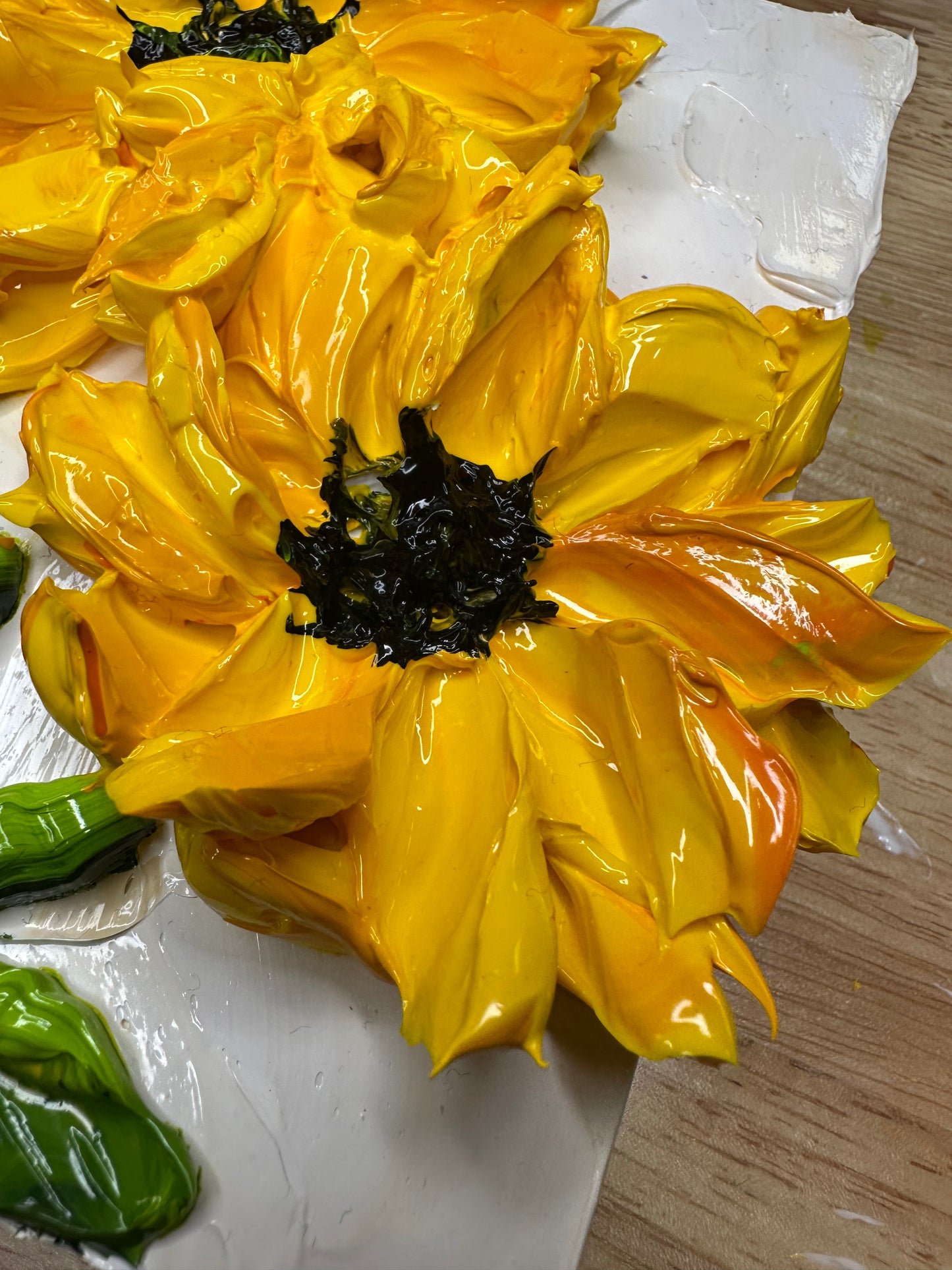 6x6 Sunflower Texture Art on Wood — Super Thick Impasto Mini Painting (Original)