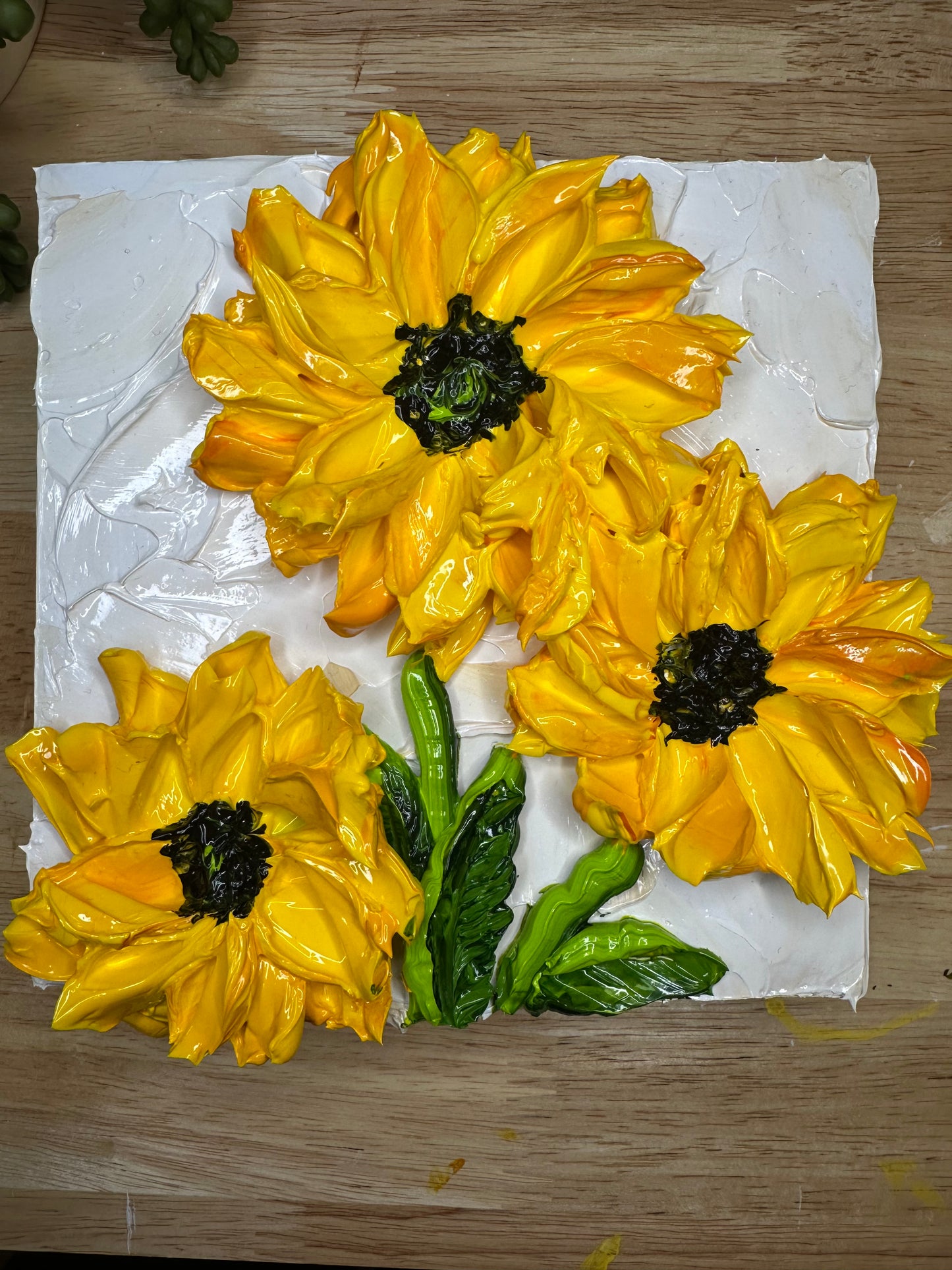 6x6 Sunflower Texture Art on Wood — Super Thick Impasto Mini Painting (Original)