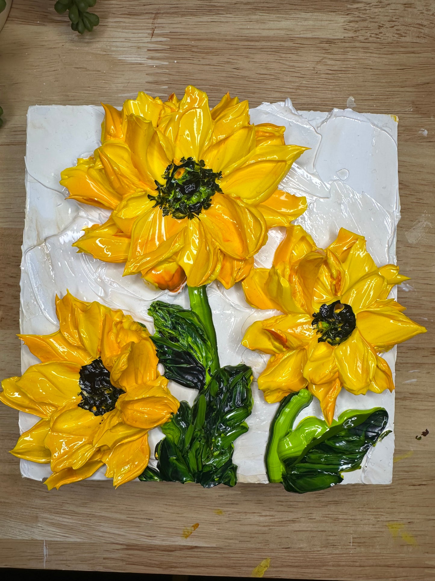 6x6 Sunflower Texture Art on Wood — Super Thick Impasto Mini Painting (Original)