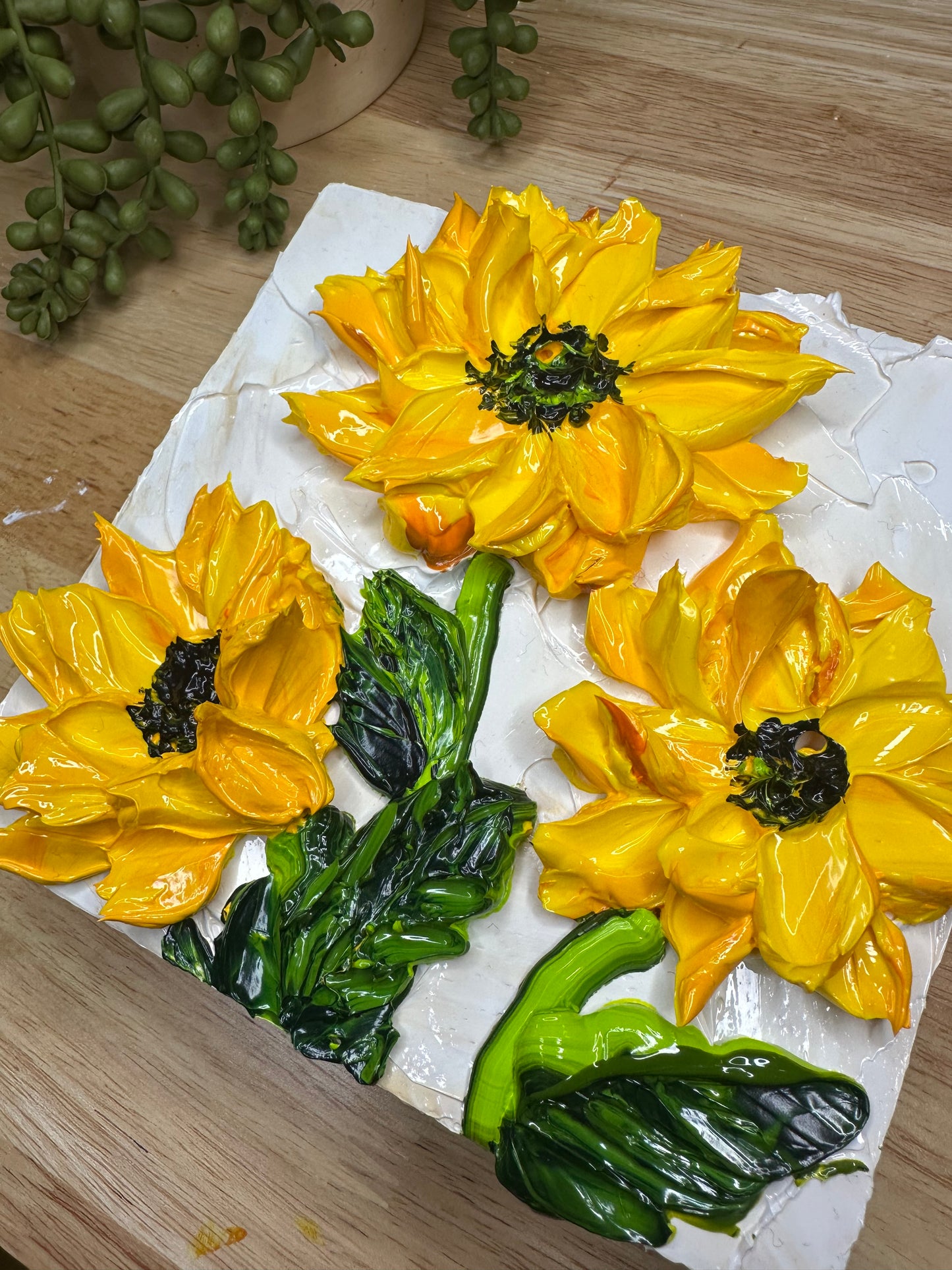6x6 Sunflower Texture Art on Wood — Super Thick Impasto Mini Painting (Original)