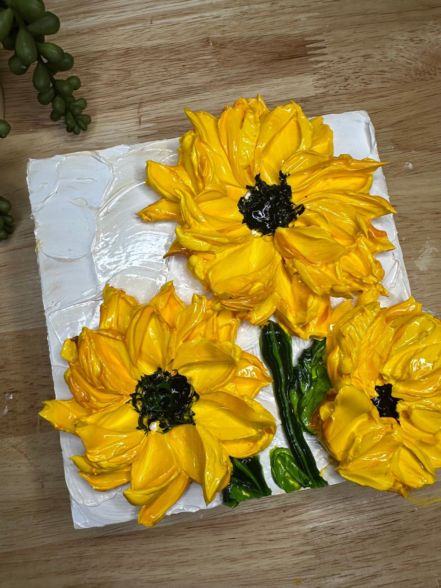 6x6 Sunflower Texture Art on Wood — Super Thick Impasto Mini Painting (Original)