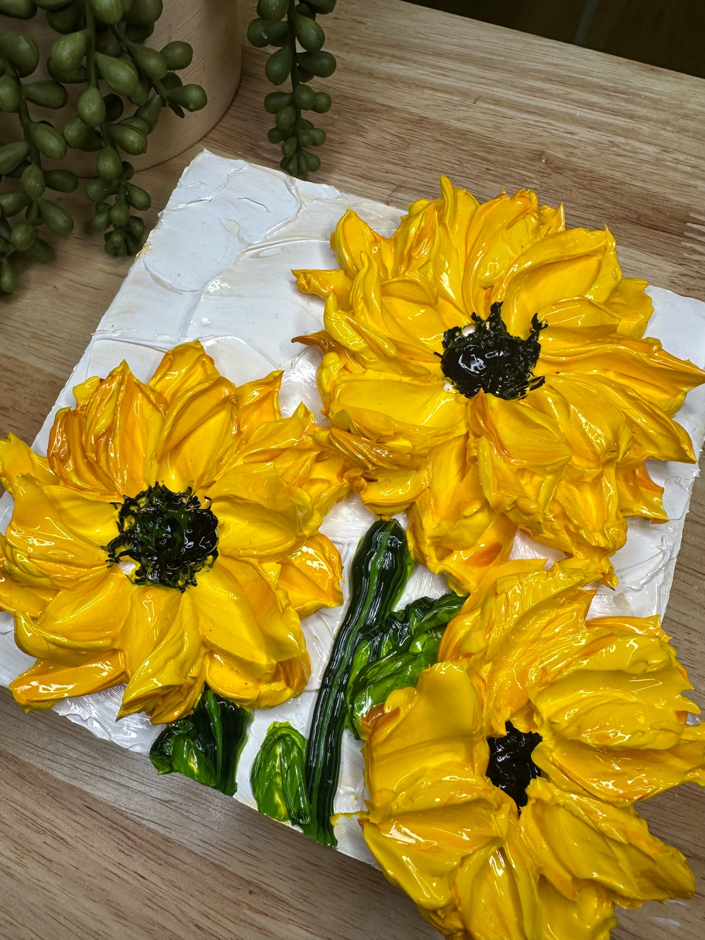 6x6 Sunflower Texture Art on Wood — Super Thick Impasto Mini Painting (Original)