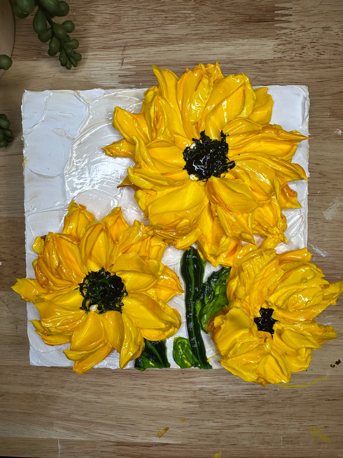 6x6 Sunflower Texture Art on Wood — Super Thick Impasto Mini Painting (Original)