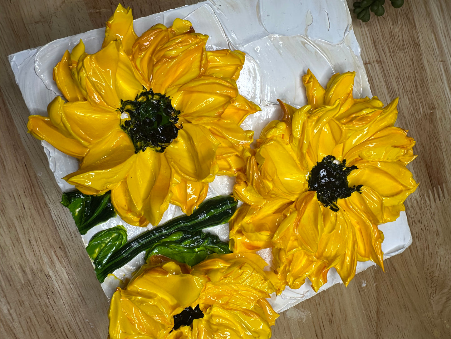 6x6 Sunflower Texture Art on Wood — Super Thick Impasto Mini Painting (Original)