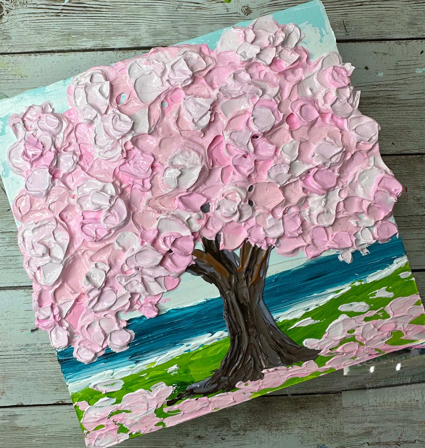 Small Pink Tree Painting on Wood – Perfect 6x6 Giftable Art