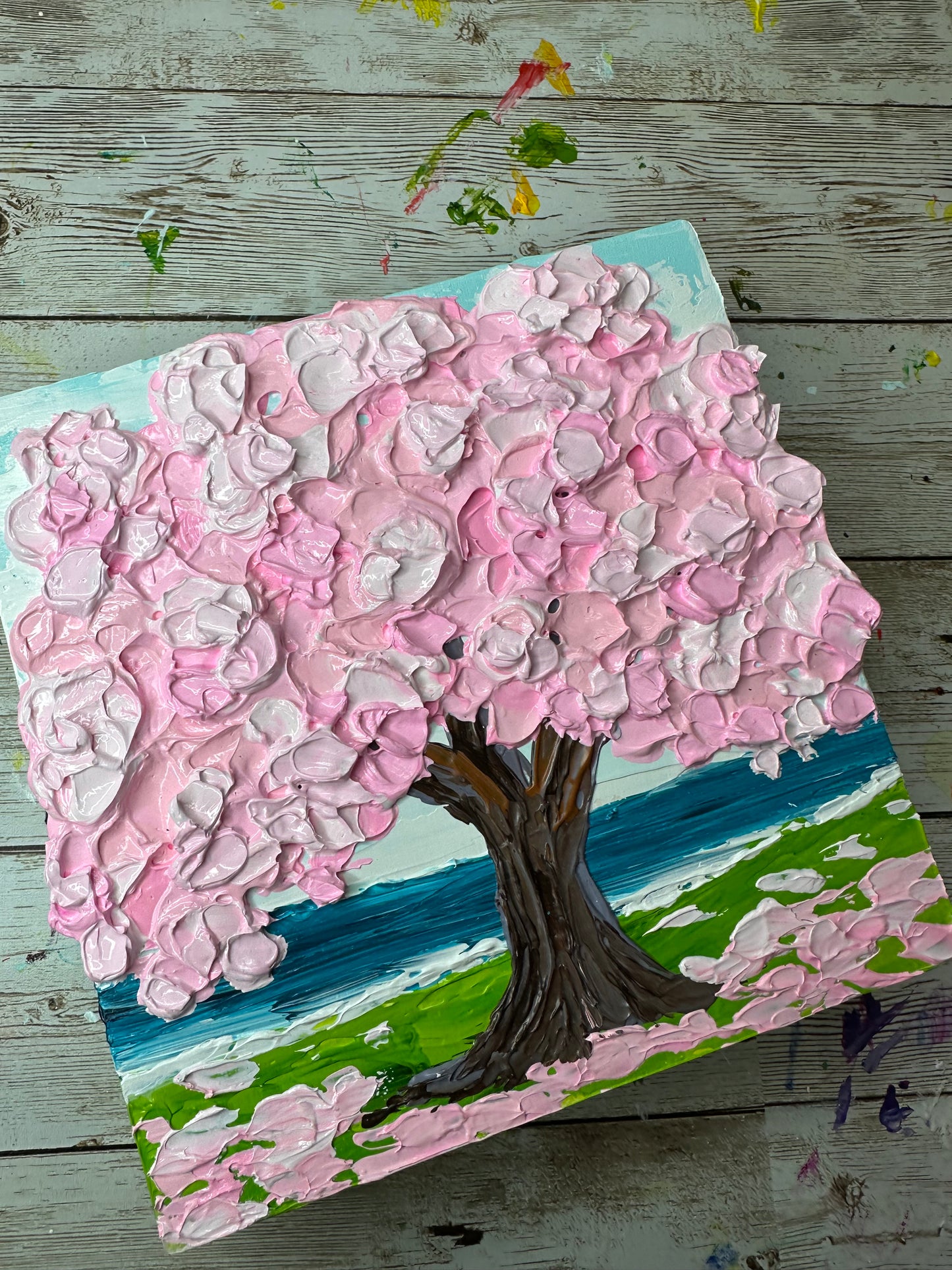 Small Pink Tree Painting on Wood – Perfect 6x6 Giftable Art