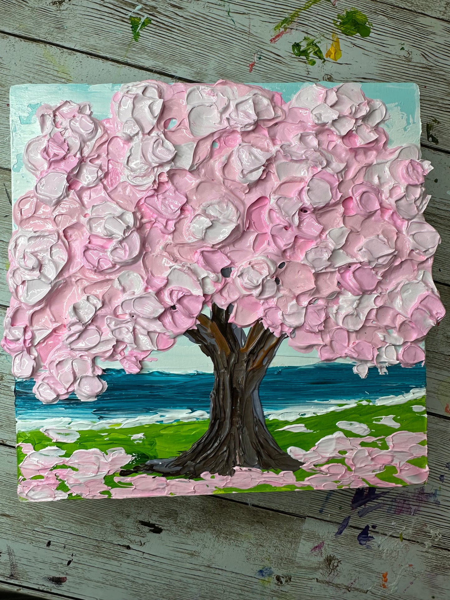 Small Pink Tree Painting on Wood – Perfect 6x6 Giftable Art