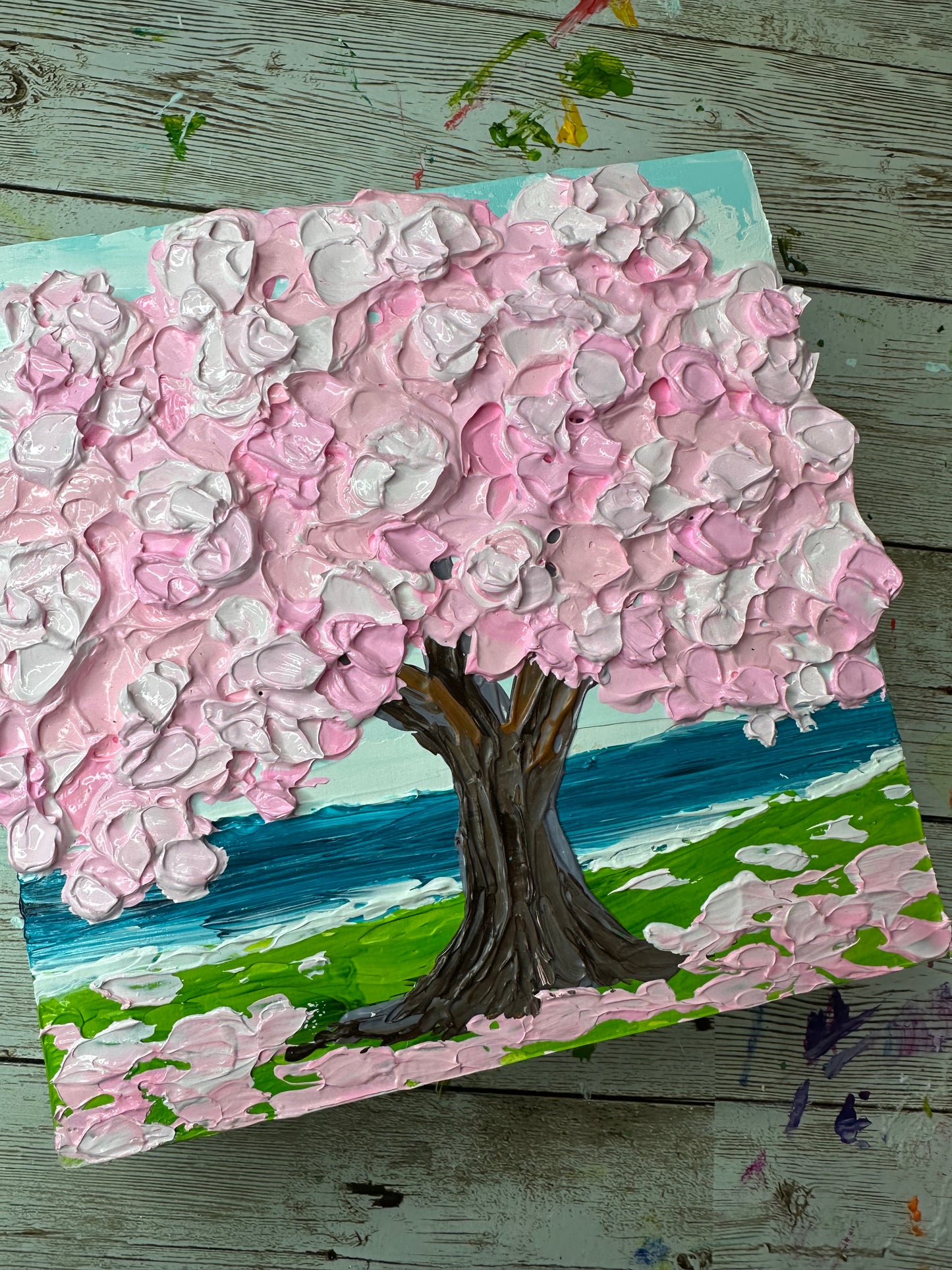 Small Pink Tree Painting on Wood – Perfect 6x6 Giftable Art