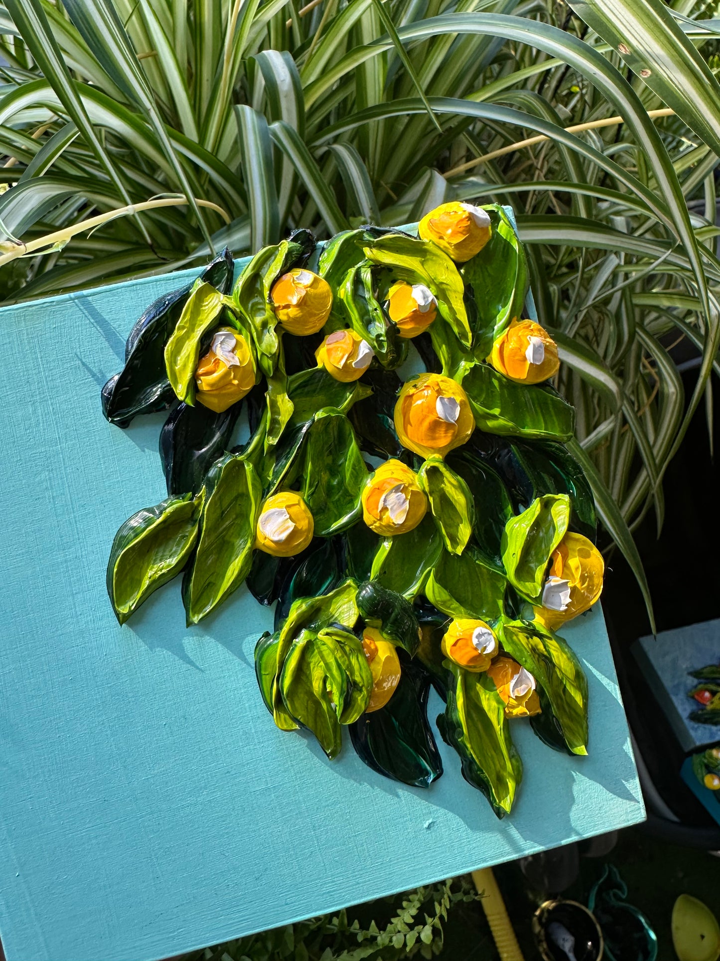 Original Lemon Texture Painting – Handcrafted Impasto Art