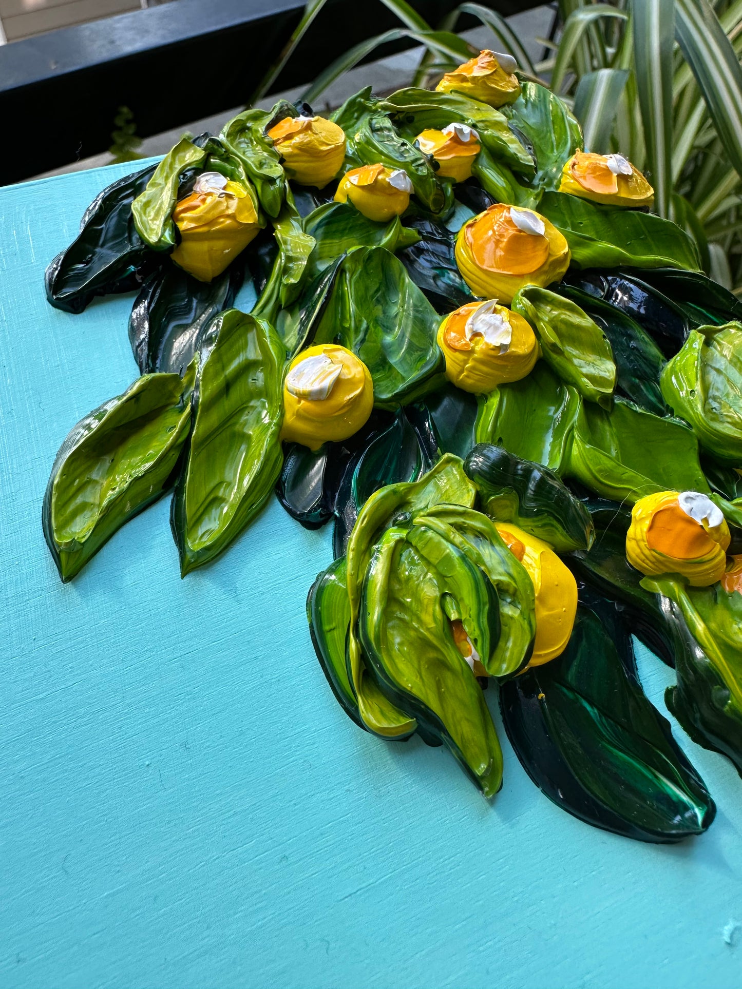 Original Lemon Texture Painting – Handcrafted Impasto Art