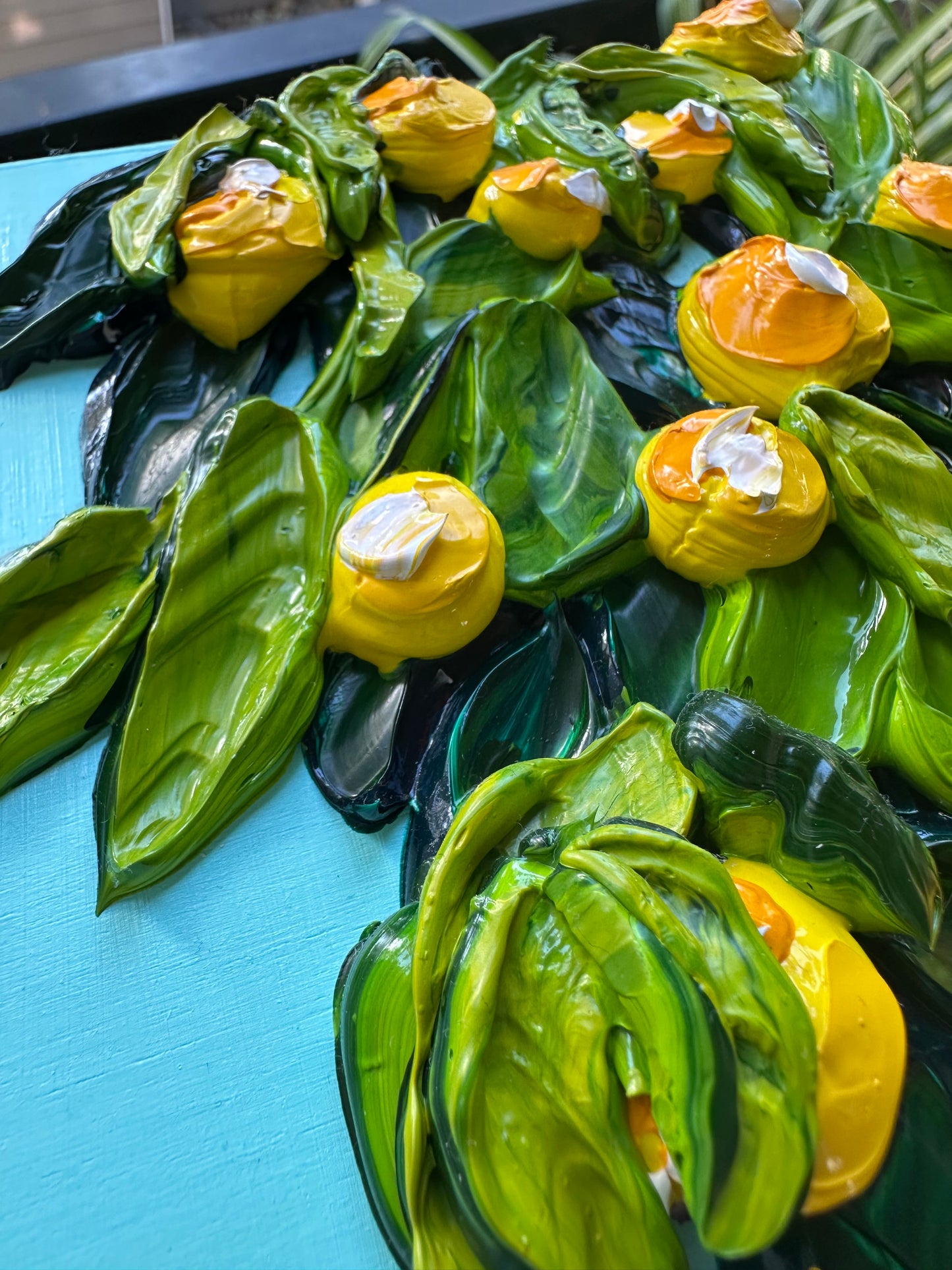 Original Lemon Texture Painting – Handcrafted Impasto Art