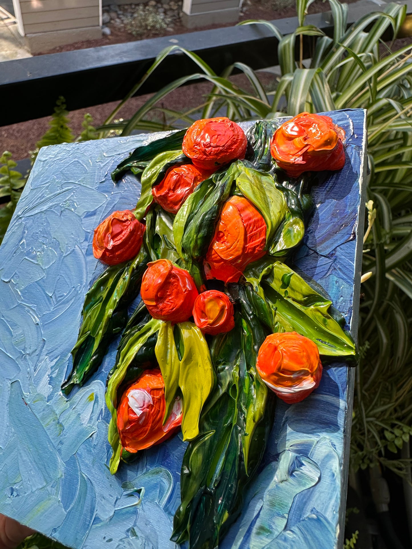 Textured Orange Tree Painting on Wood Panel – 6x6 Original Art for Home Décor